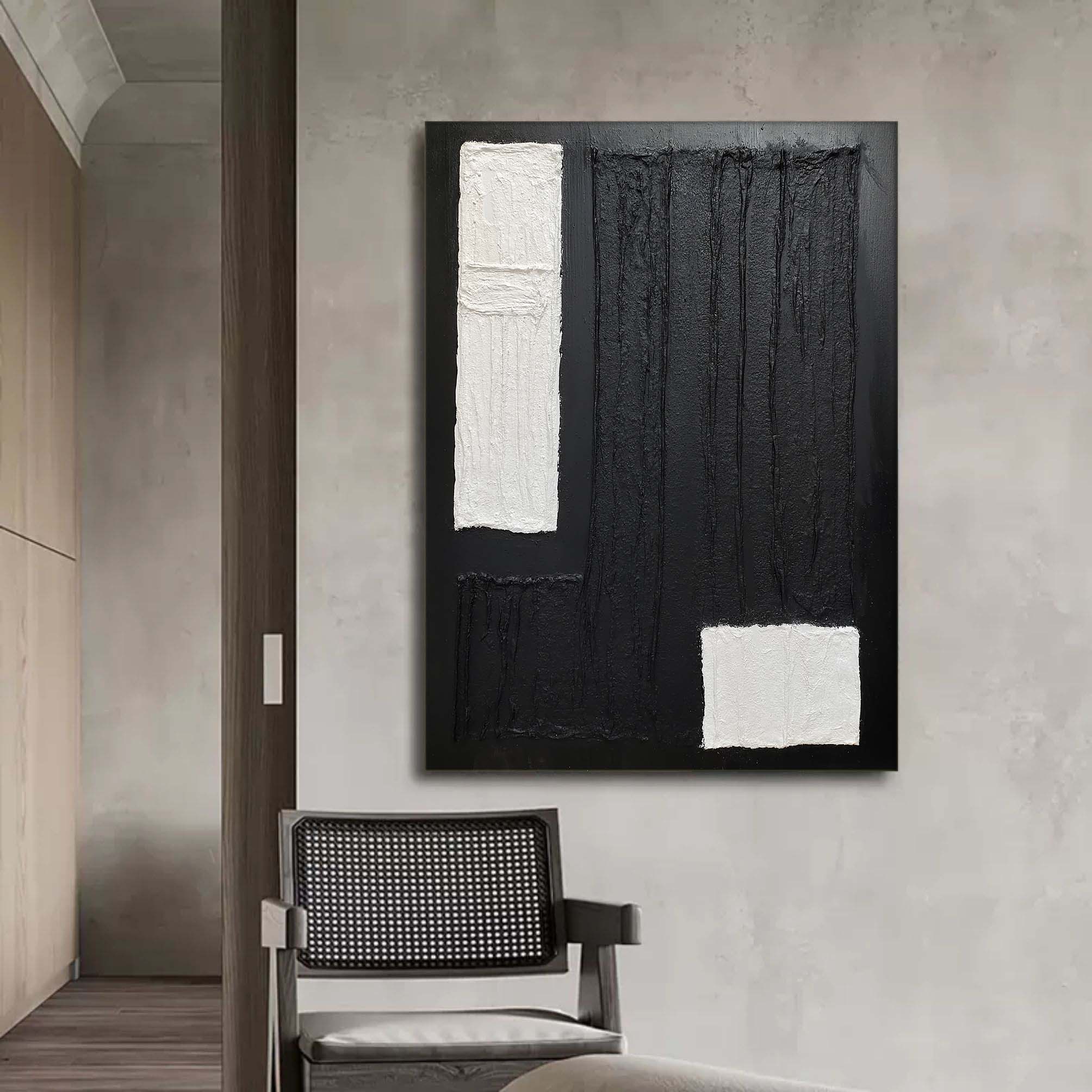Wall Art Black White Geometric Block Abstract