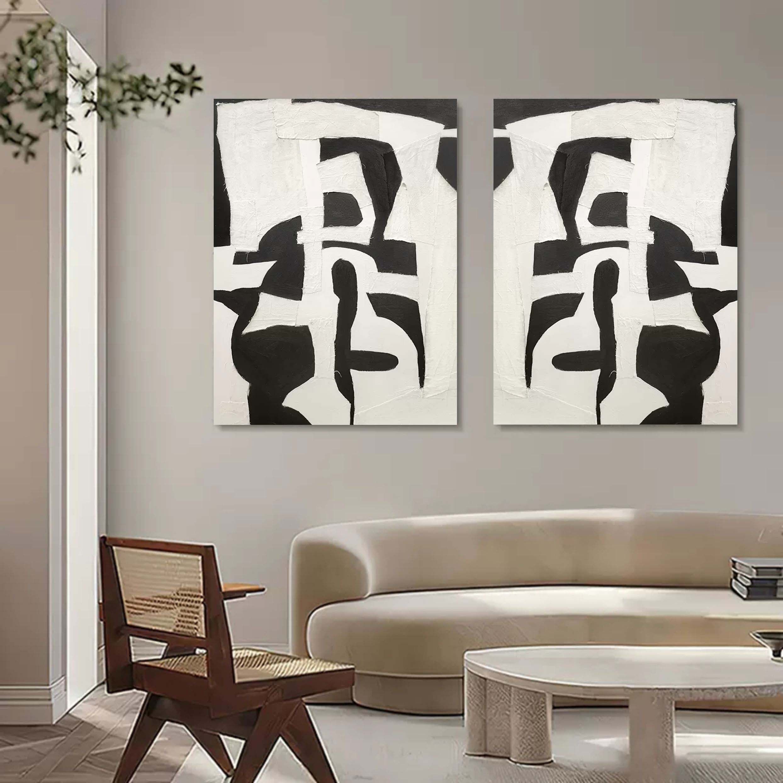 Wall Art Black White Mirror Symmetric Patchwork