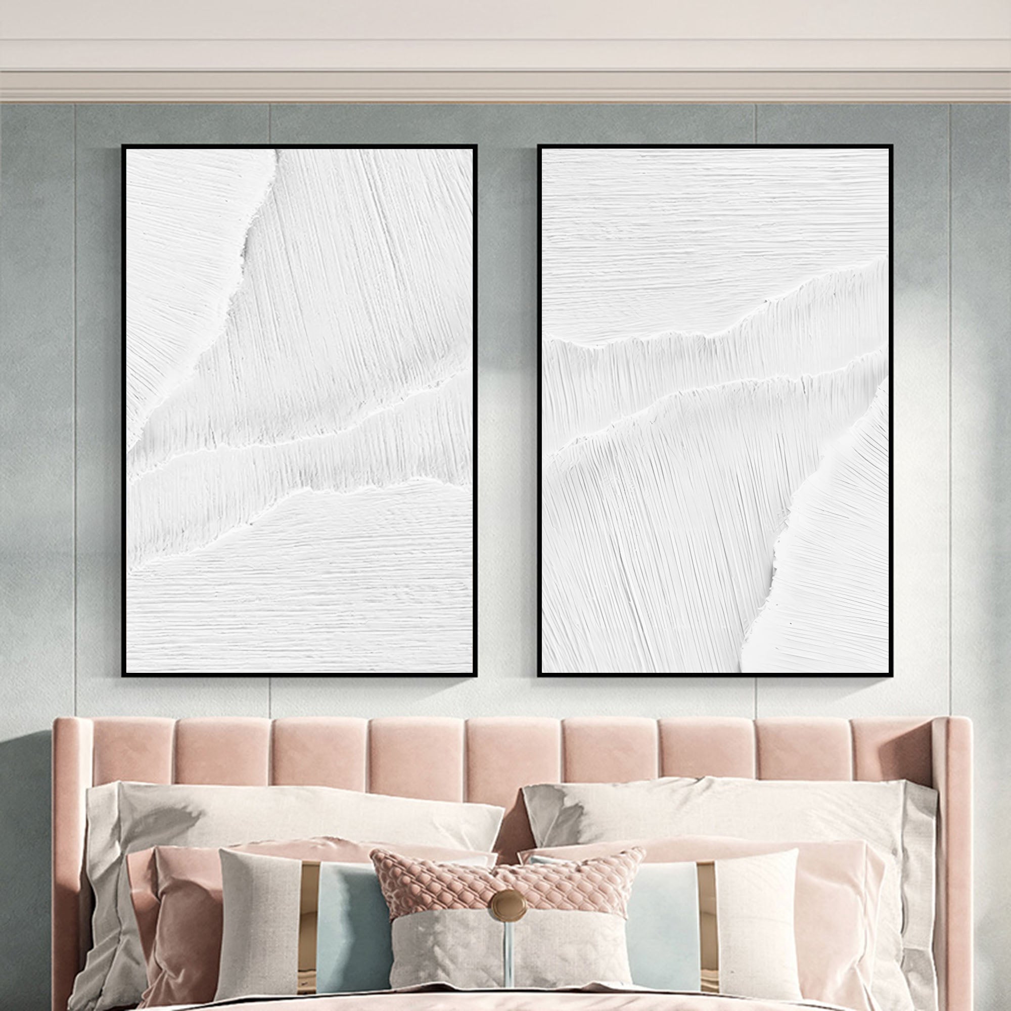 Wall Art White Organic Curved Wave Diptych