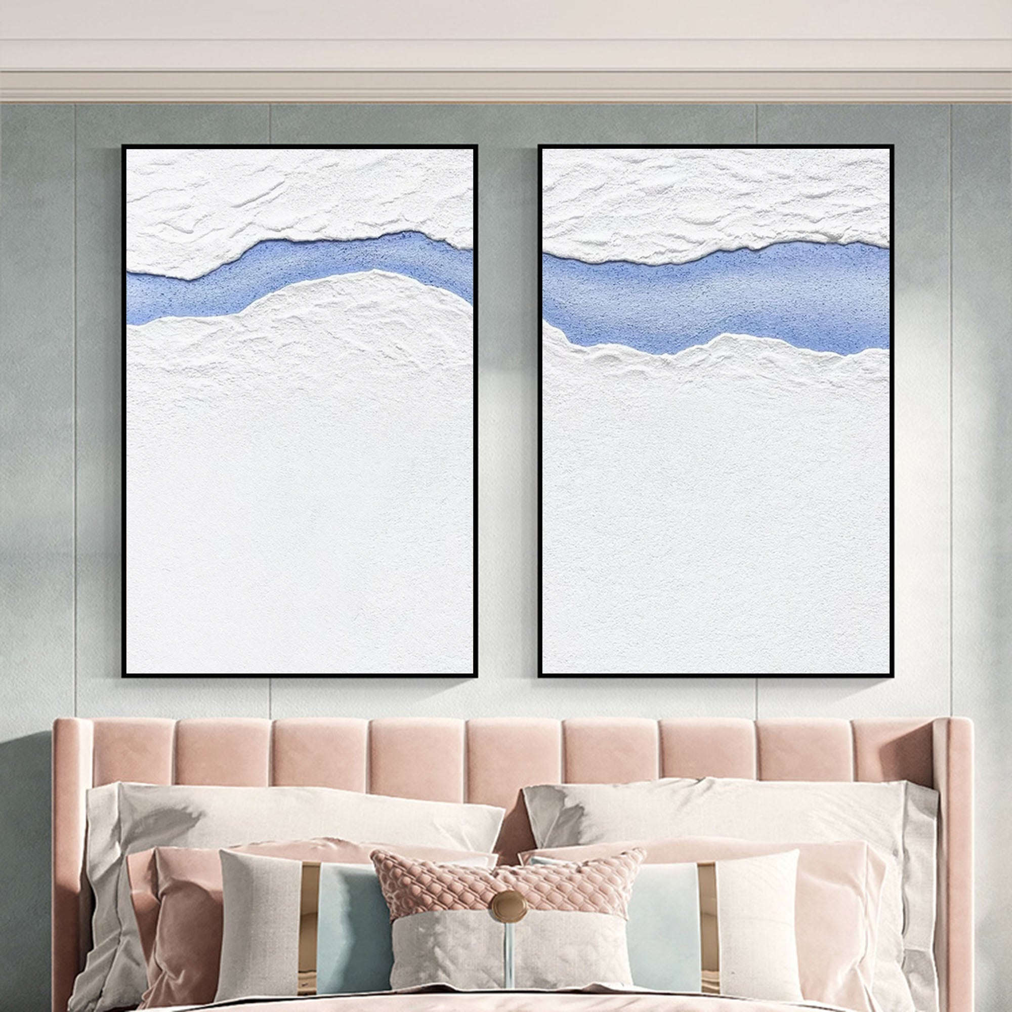 Wall Art Vertical Abstract Coastal Horizon Blue