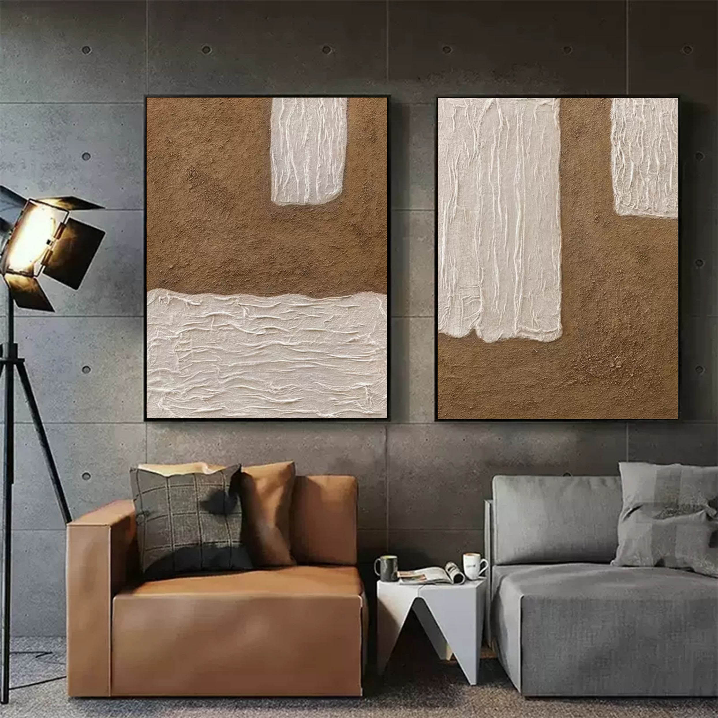 Wall Art Warm Brown White Block Diptych