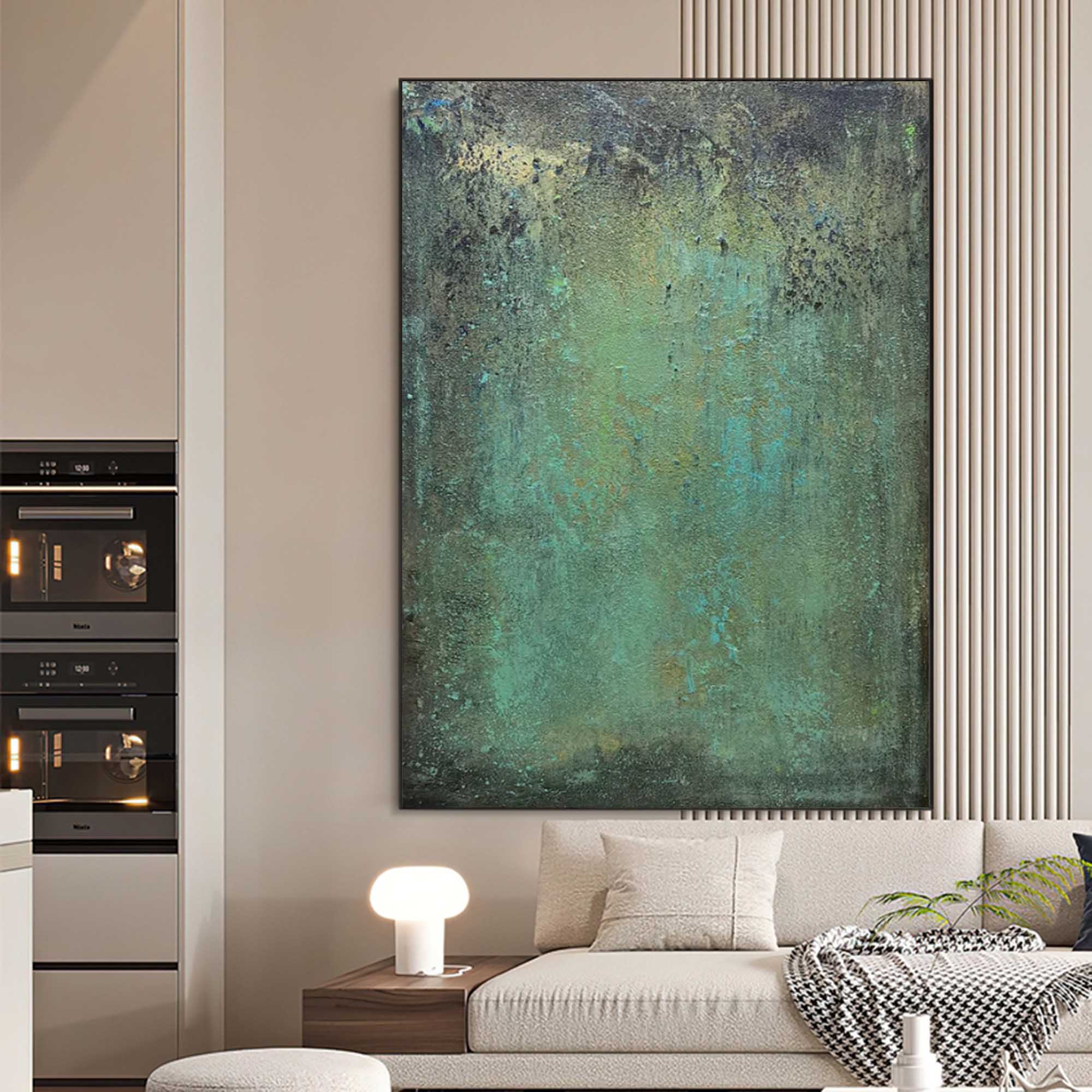 Moody Landscape Painting Teal And Black Atmospheric