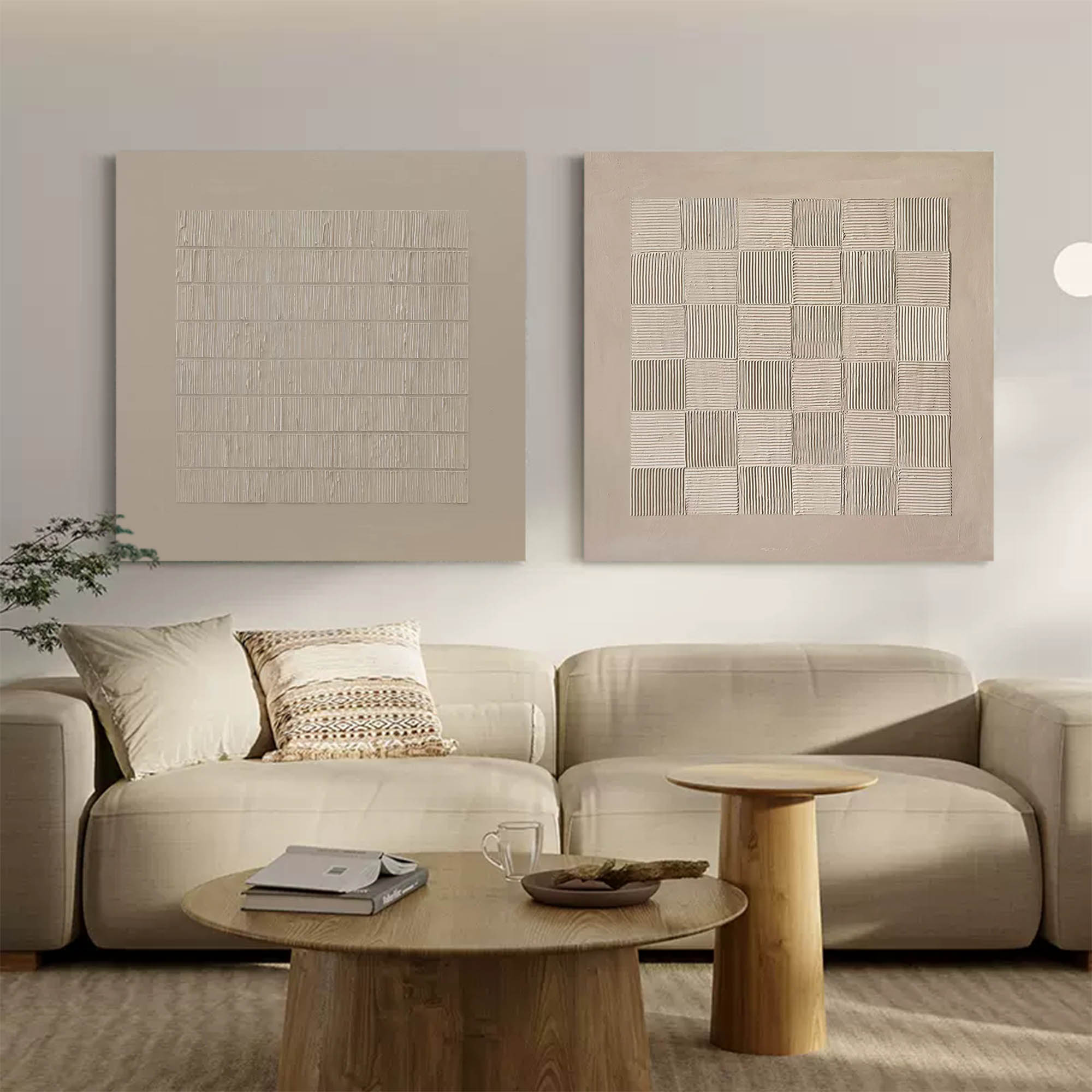 Wall Art Diptych Abstract Woven Grid Warm