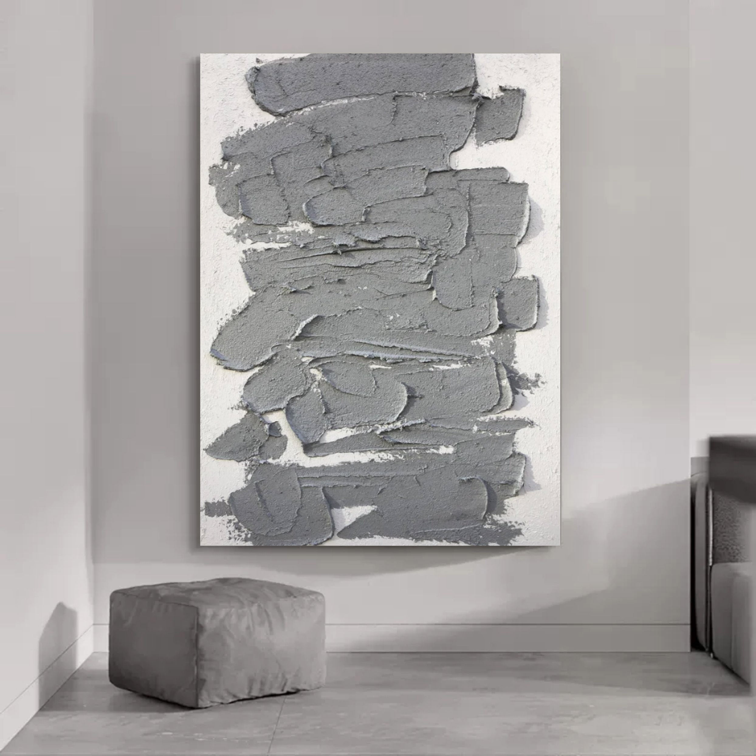 Wall Art Vertical Abstract Slate Patch Charcoal