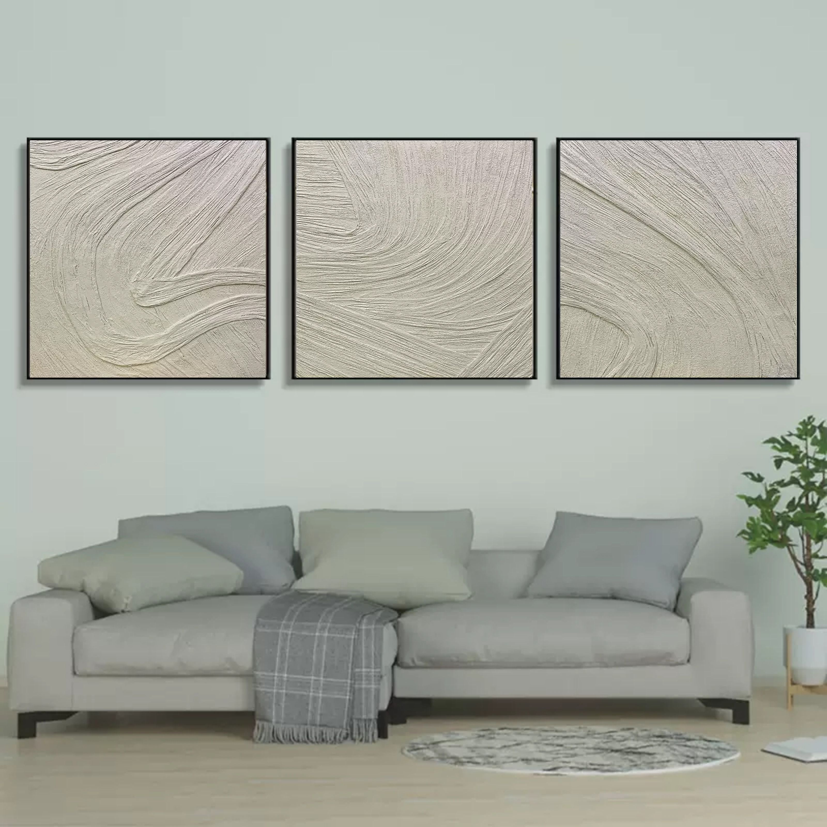 Wall Art Neutral Beige Organic Flow Wave Triptych