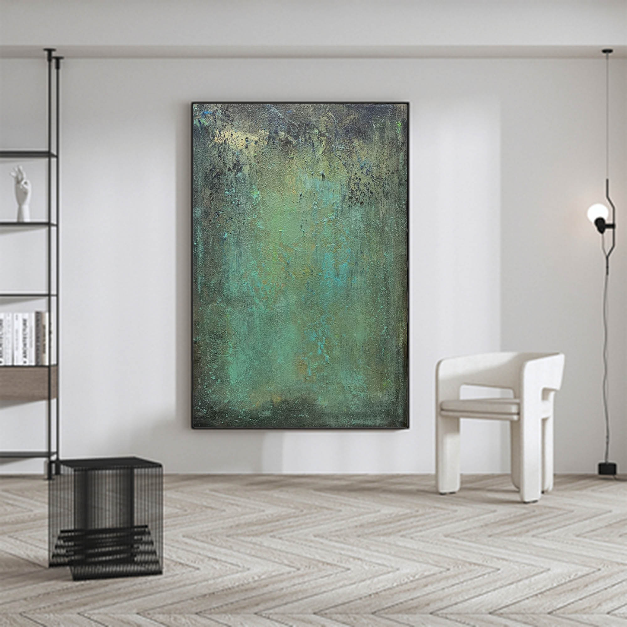 Moody Landscape Painting Teal And Black Atmospheric
