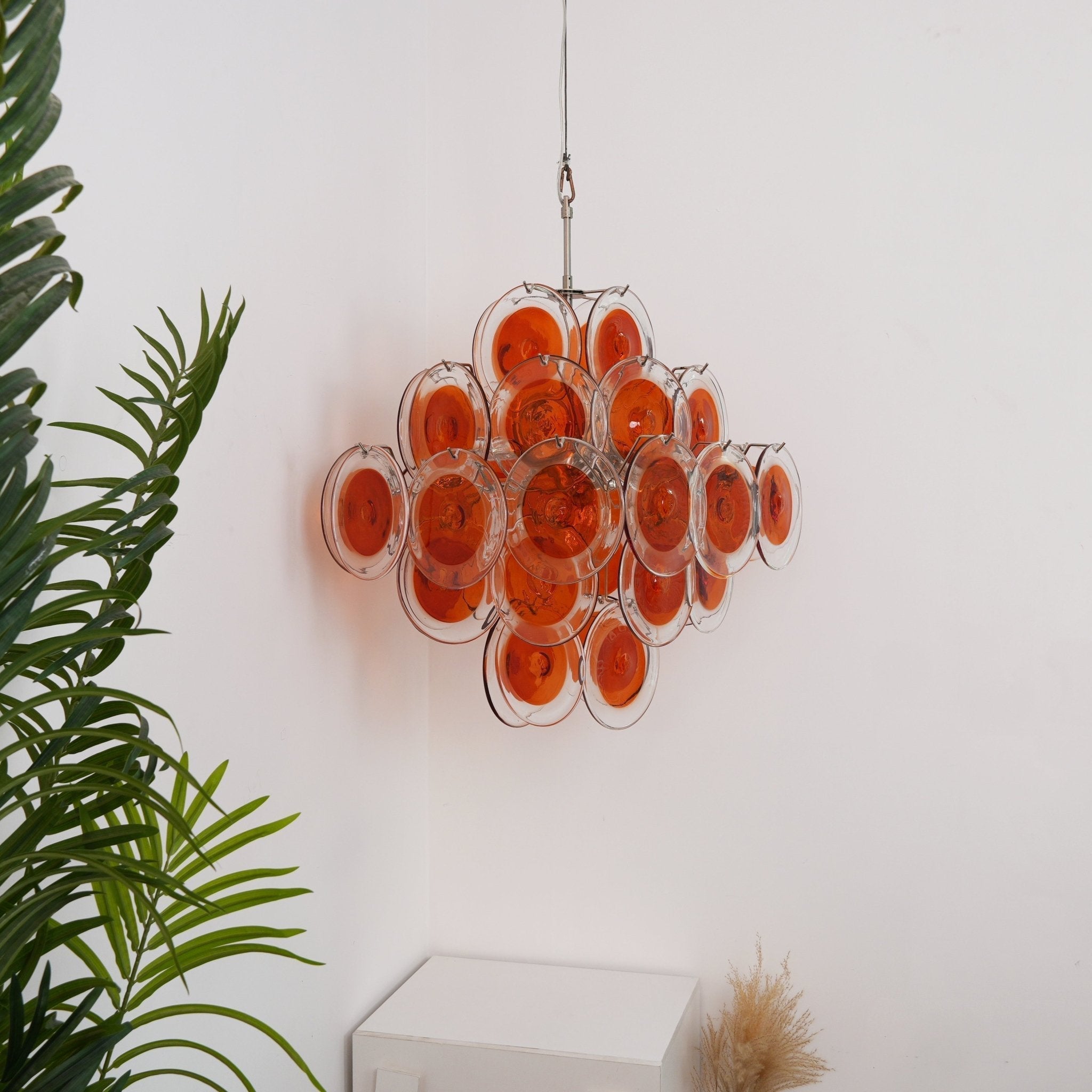 Aurora Chandelier Orange Murano Glass Disc Layered