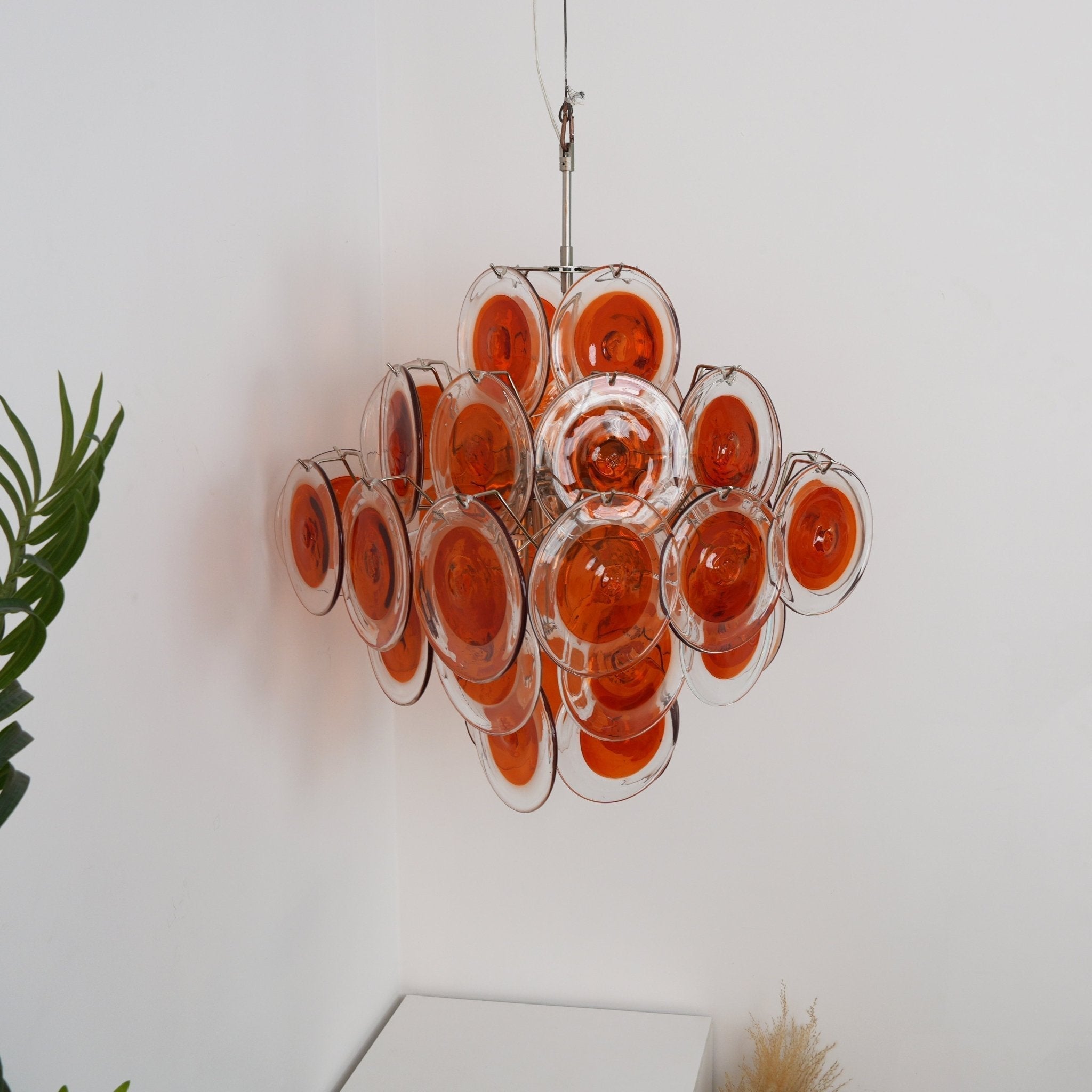 Aurora Chandelier Orange Murano Glass Disc Layered