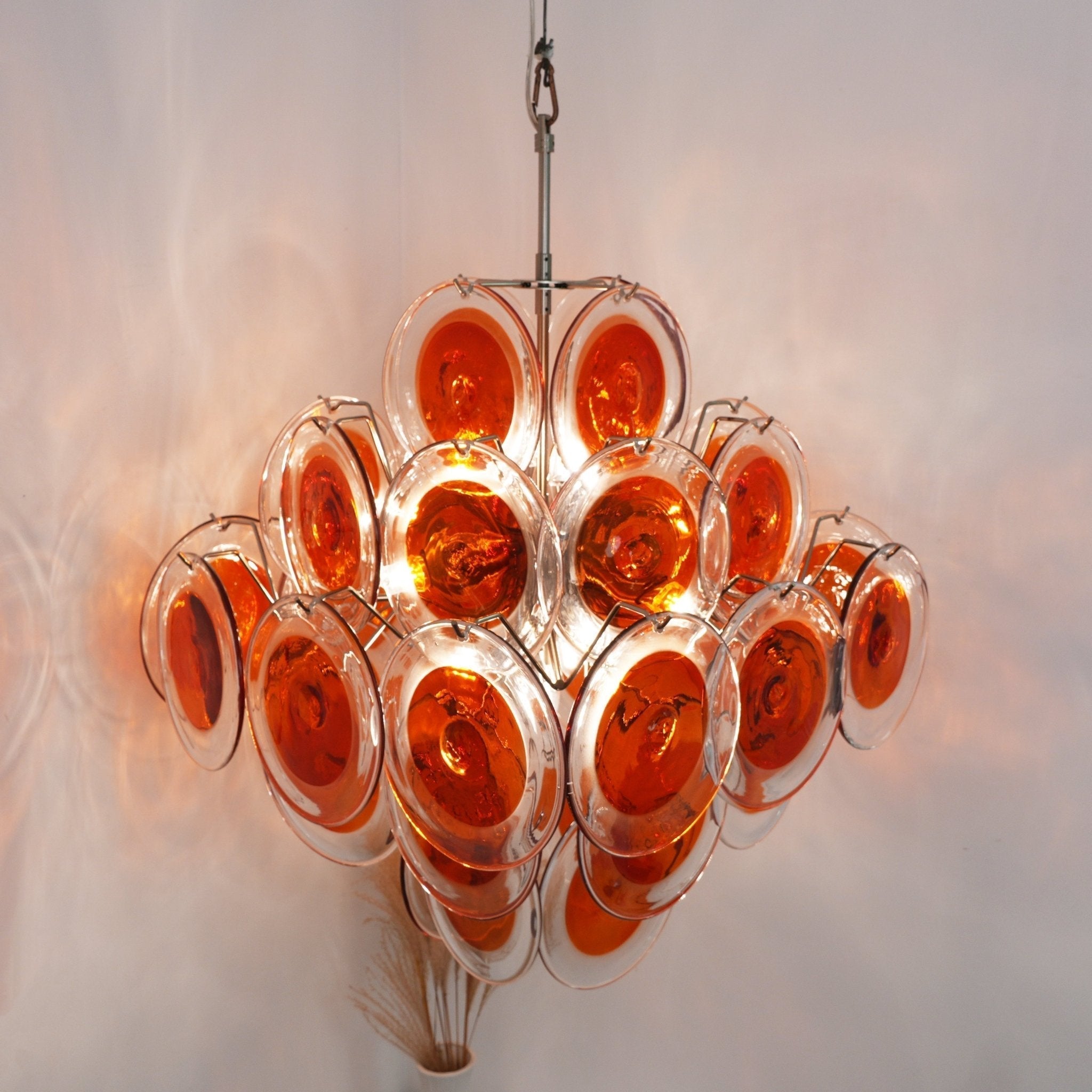 Aurora Chandelier Orange Murano Glass Disc Layered