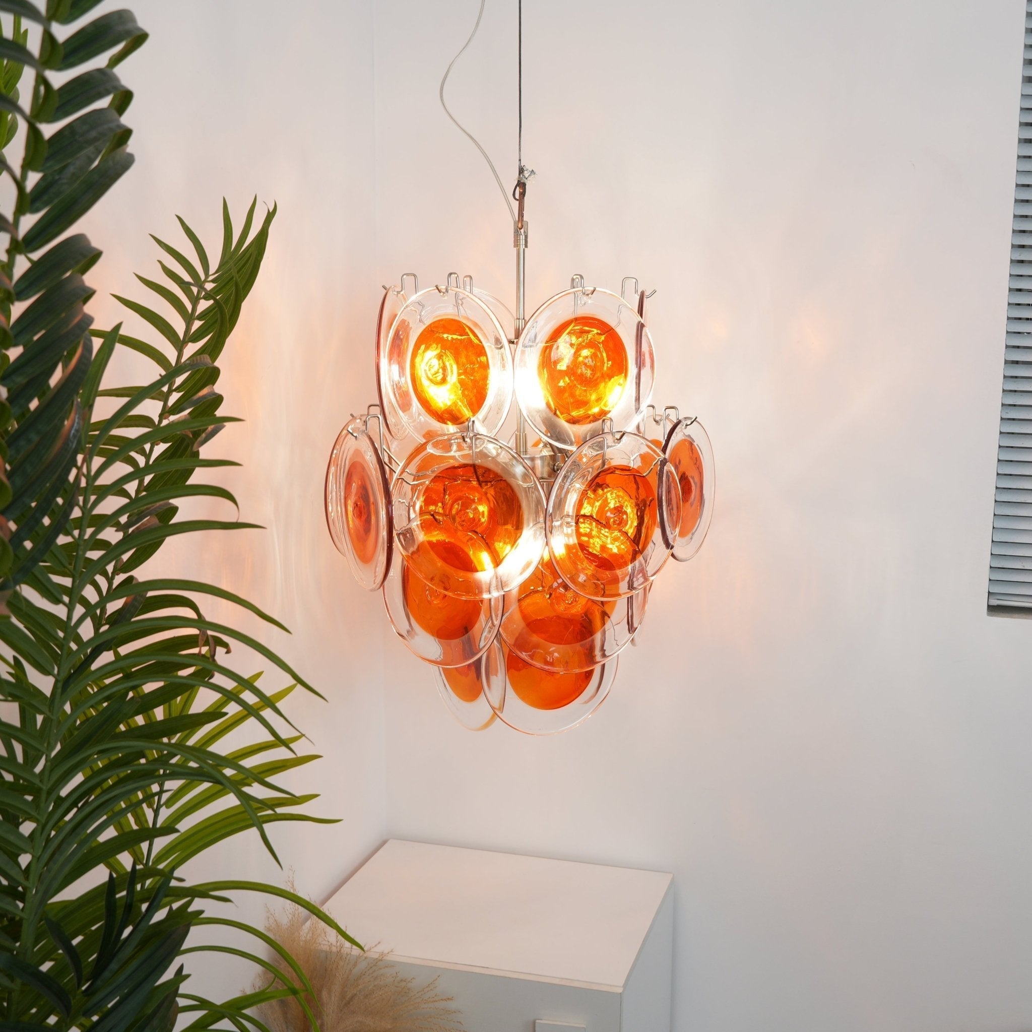 Aurora Chandelier Orange Murano Glass Disc Layered