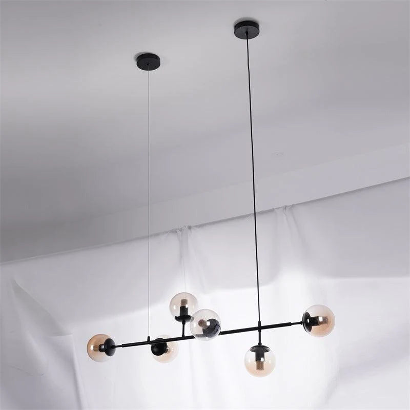 Valentina Industrial Long Linear Metal Hanging Bubble Multi Clear Glass Bulb Bedroom Pendant Light Brass/Black - Neutralighting
