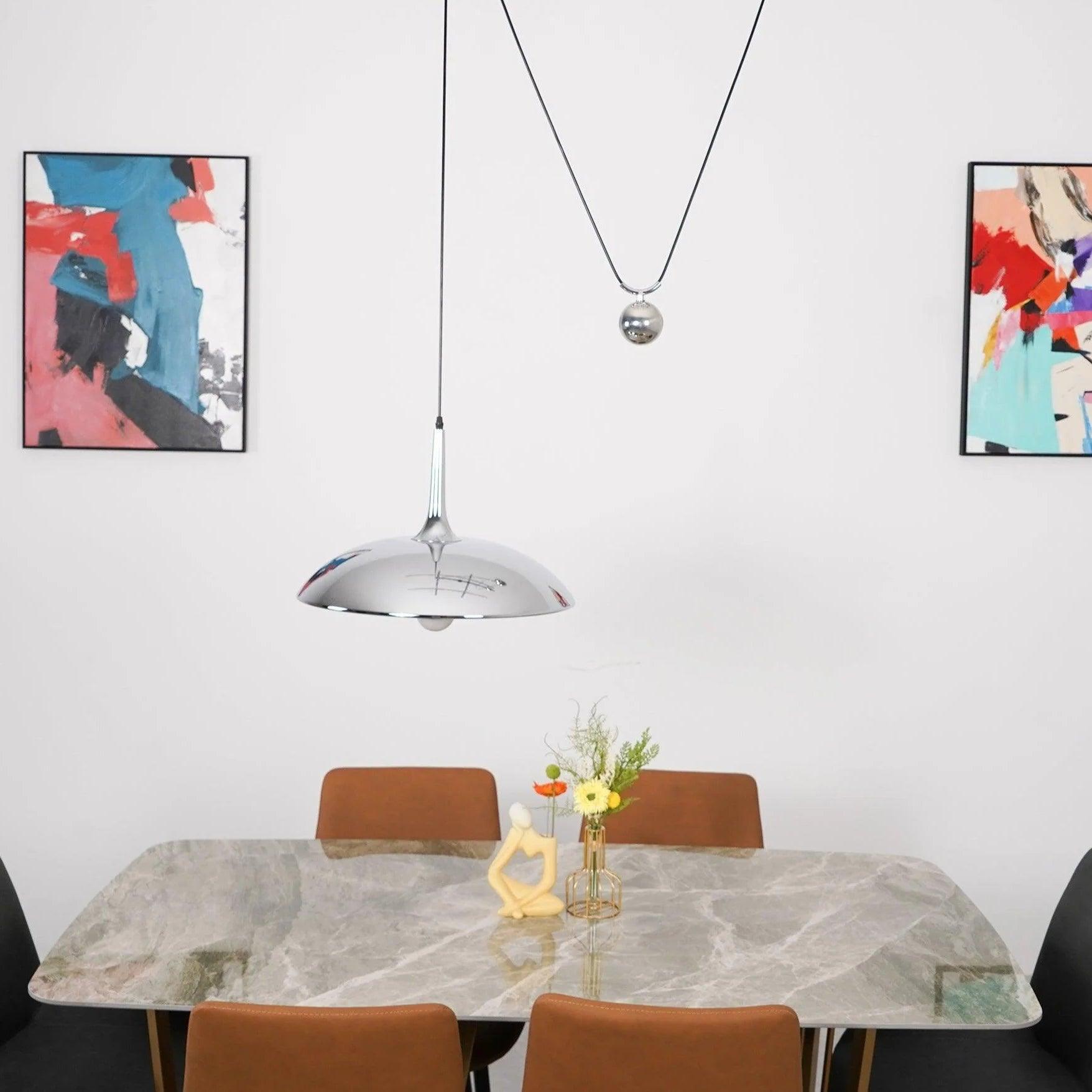 Pendant Lamp Adjustable Pulley Drop Chrome Finish Sleek Modern - Neutralighting