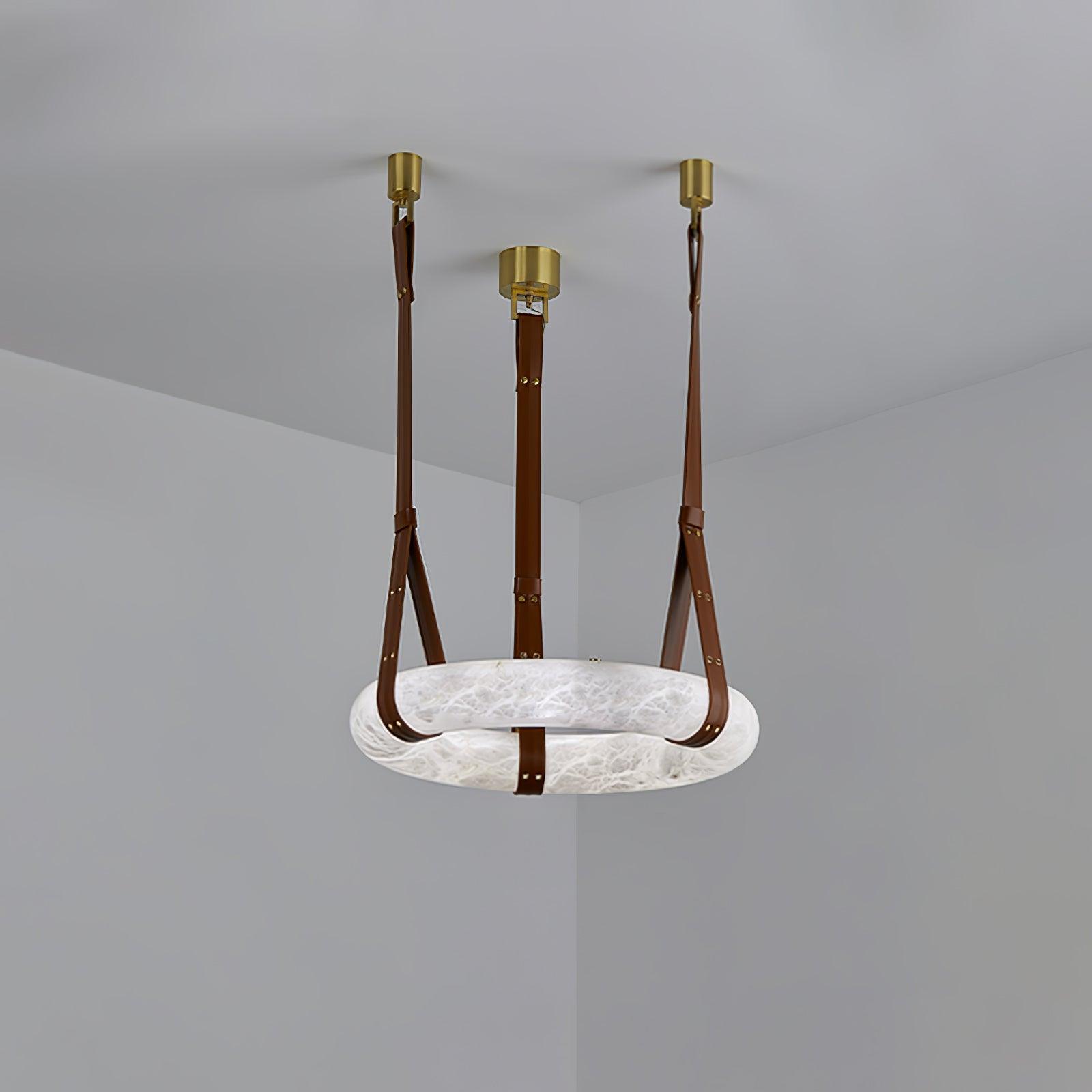 Étoile Pendant Light Alabaster Ring Leather Straps Scandinavian - Neutralighting