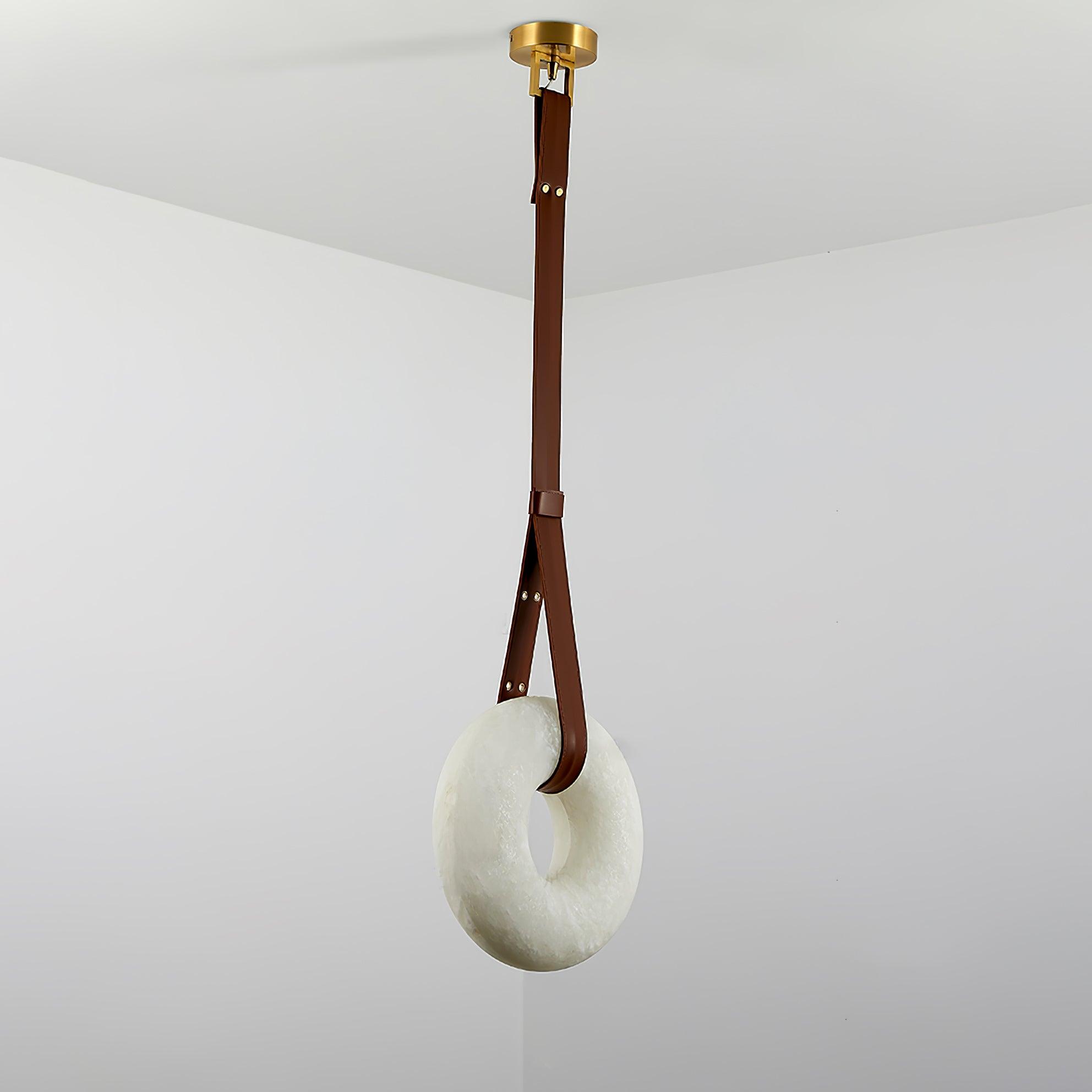 Étoile Pendant Light Alabaster Ring Leather Straps Scandinavian - Neutralighting