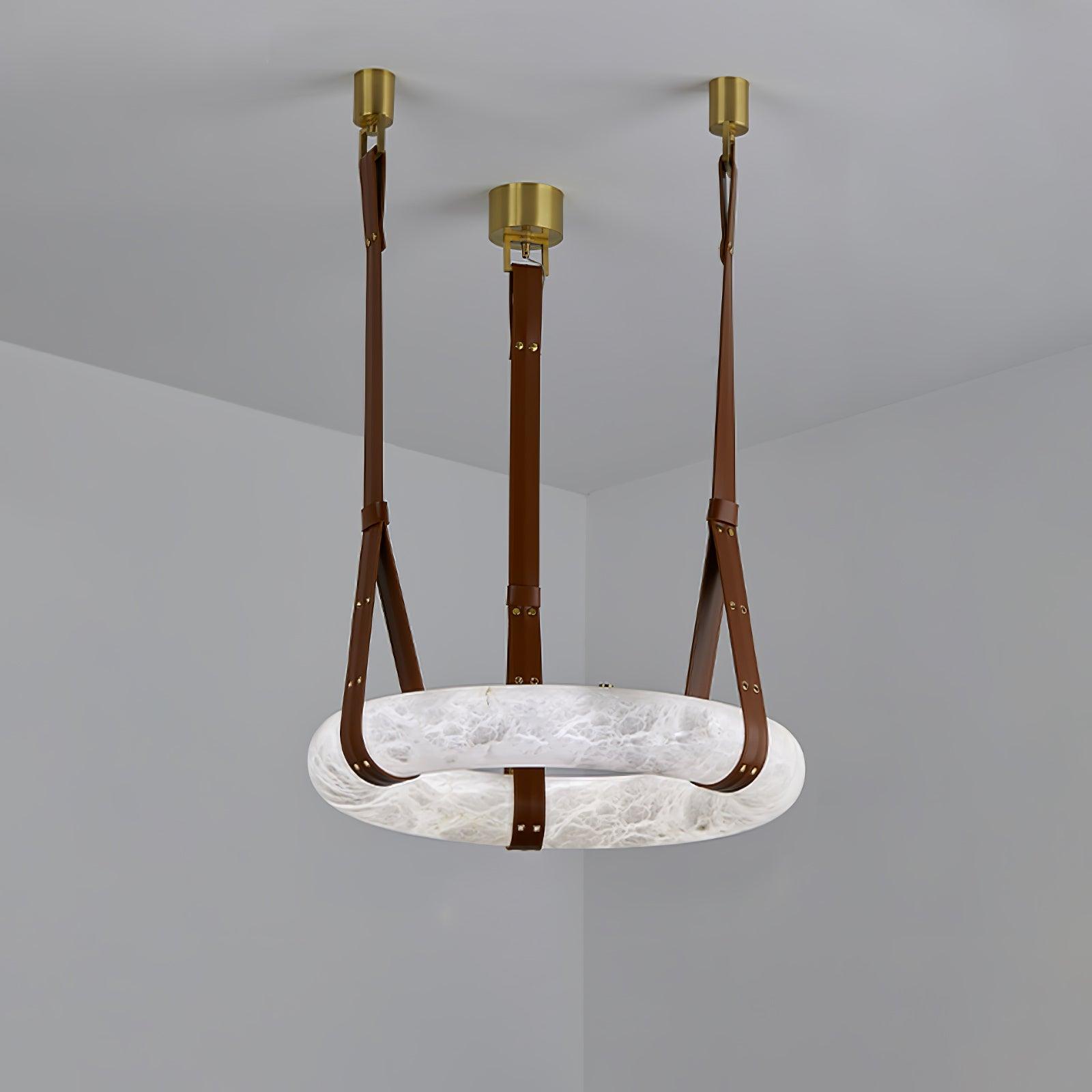 Étoile Pendant Light Alabaster Ring Leather Straps Scandinavian - Neutralighting