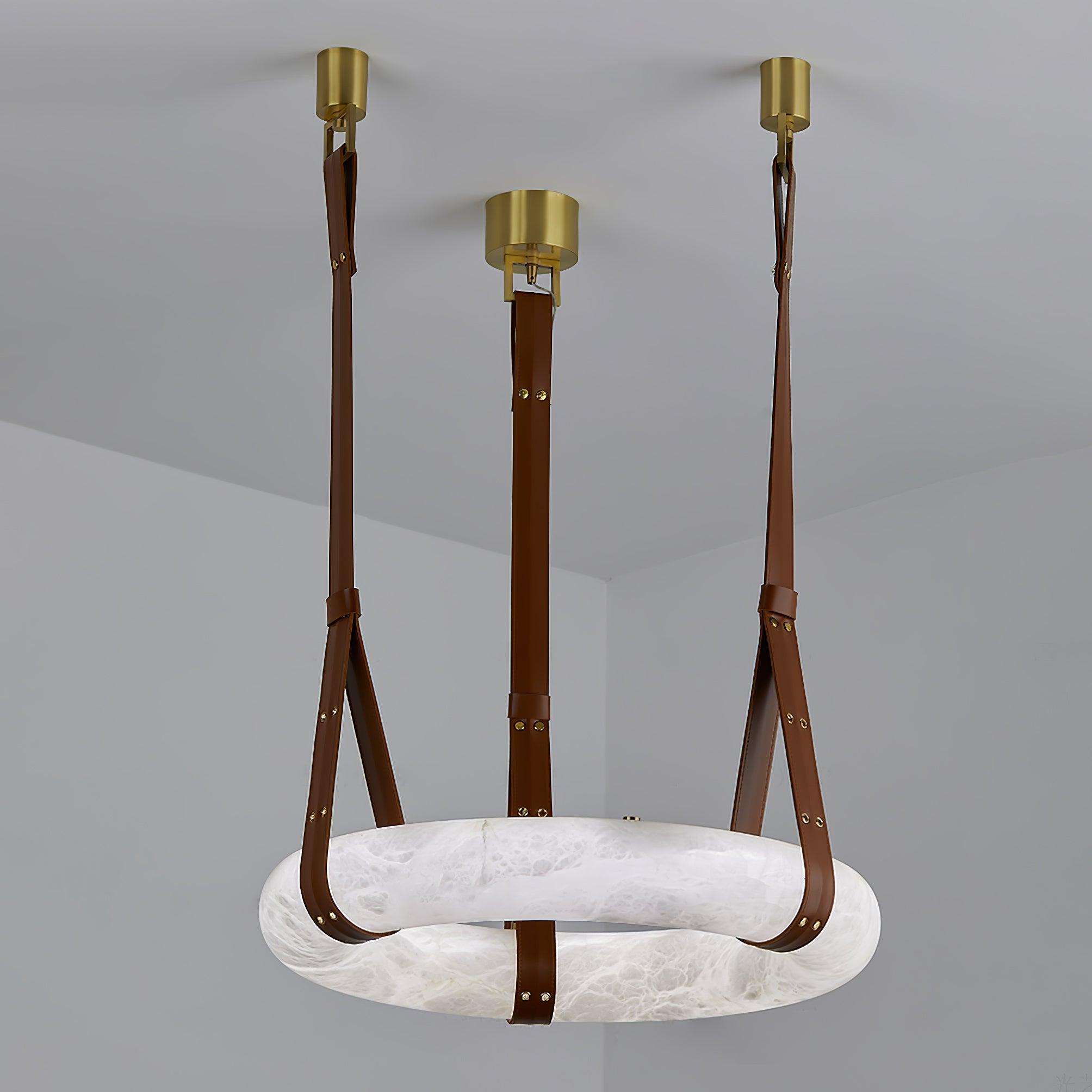 Étoile Pendant Light Alabaster Ring Leather Straps Scandinavian - Neutralighting
