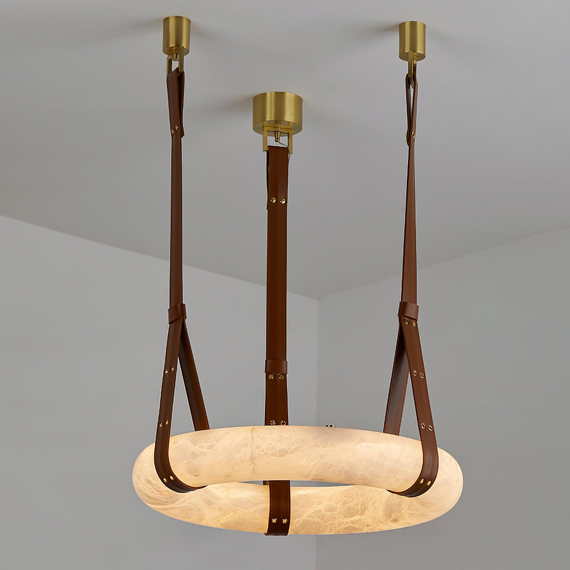 Étoile Pendant Light Alabaster Ring Leather Straps Scandinavian - Neutralighting