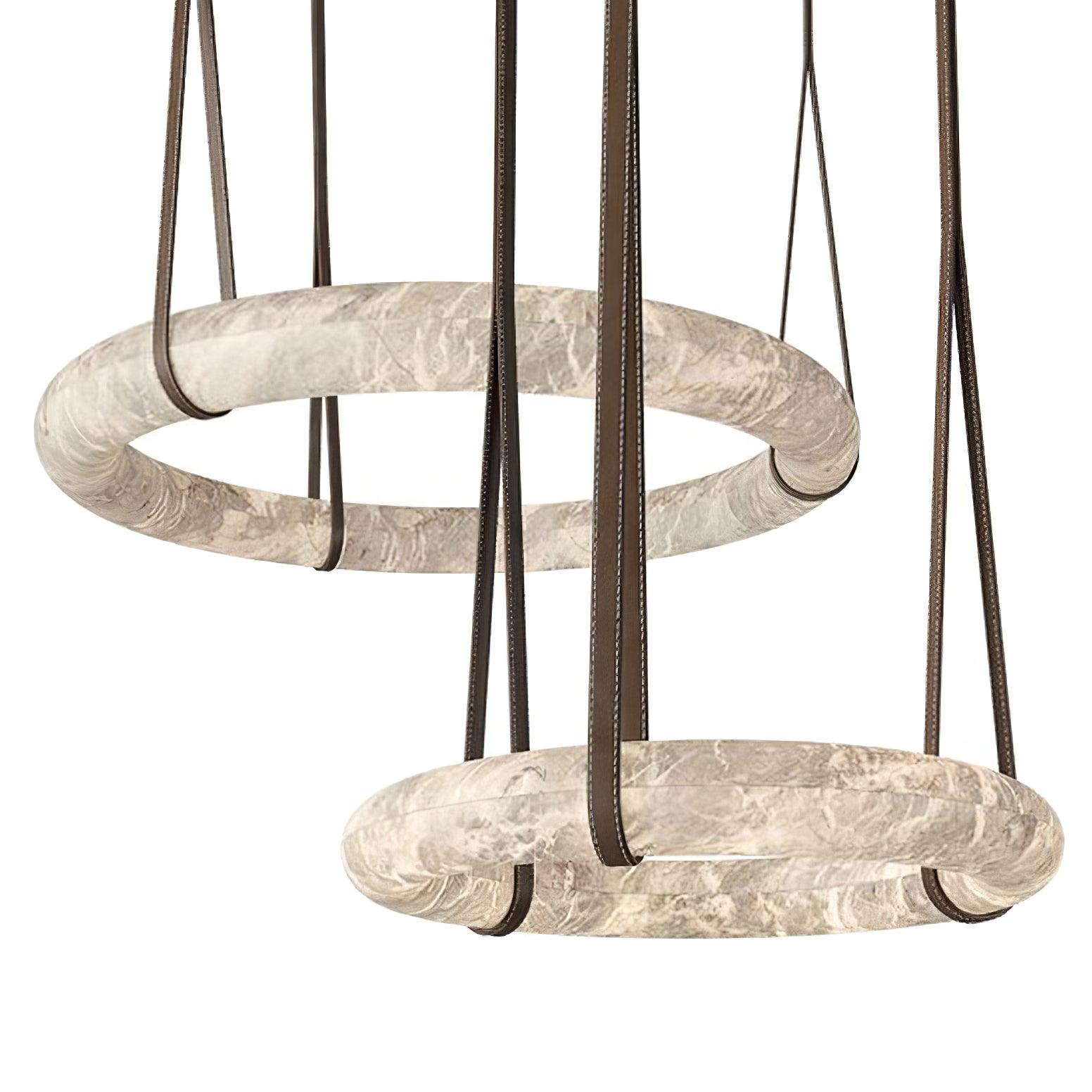 Étoile Pendant Light Alabaster Ring Leather Straps Scandinavian - Neutralighting