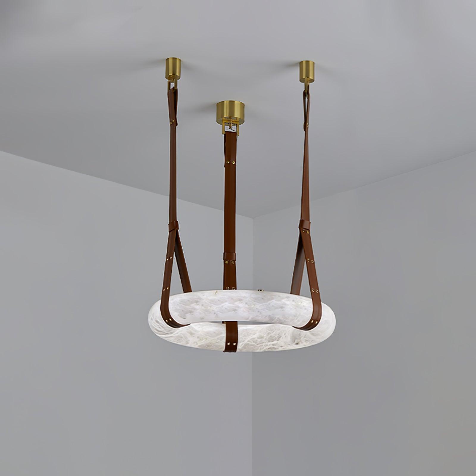 Étoile Pendant Light Alabaster Ring Leather Straps Scandinavian - Neutralighting