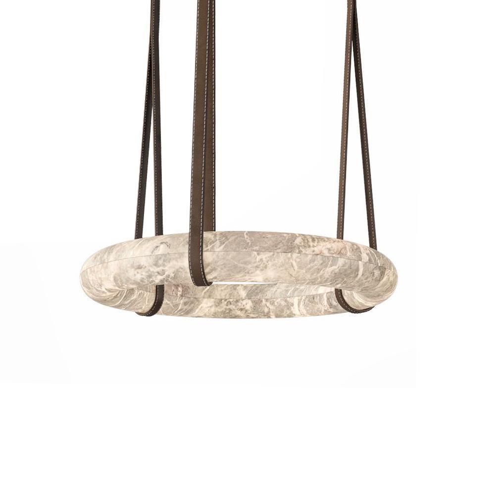 Étoile Pendant Light Chandelier Alabaster Ring Triple Leather - Neutralighting