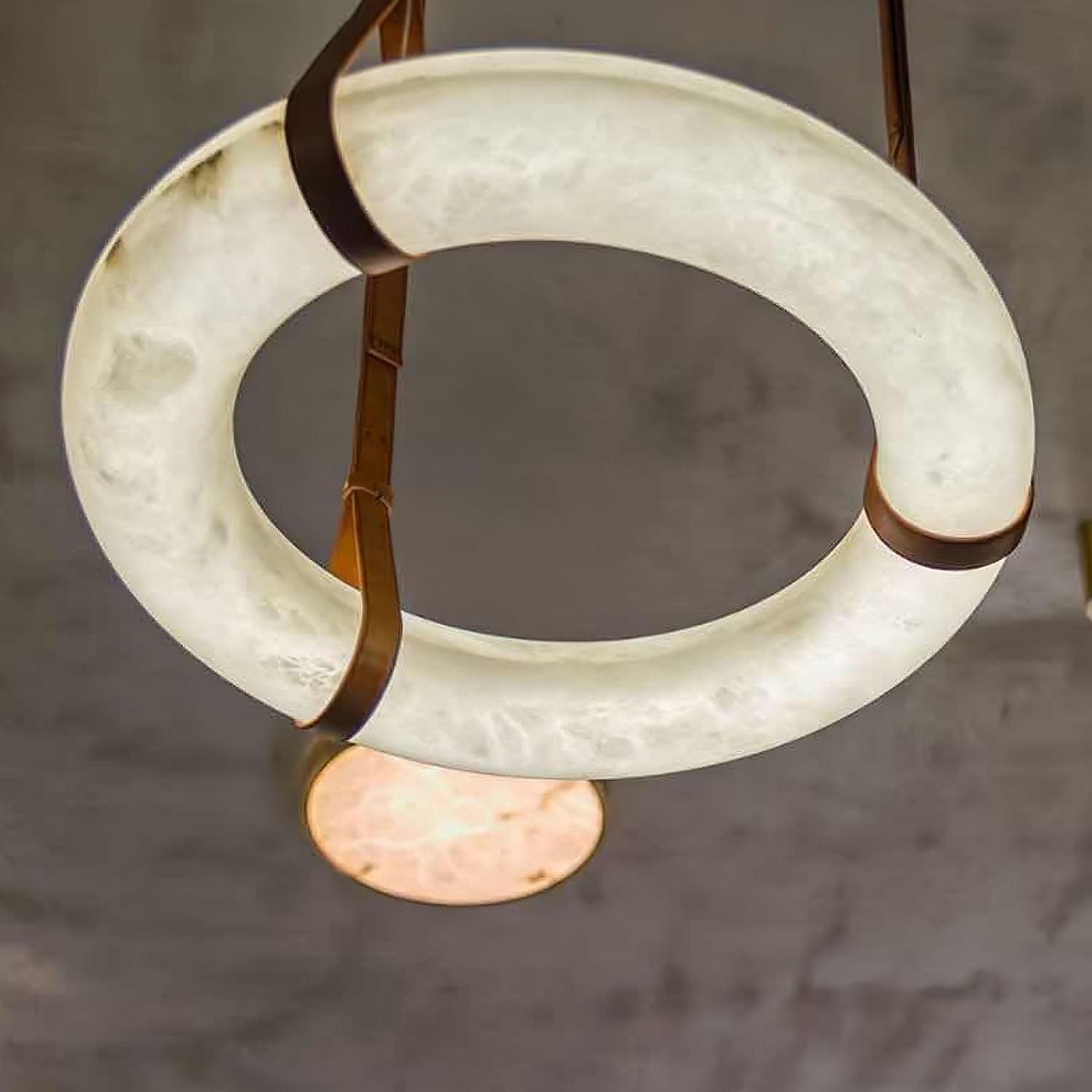 Étoile Pendant Light Alabaster Ring Leather Straps Scandinavian - Neutralighting