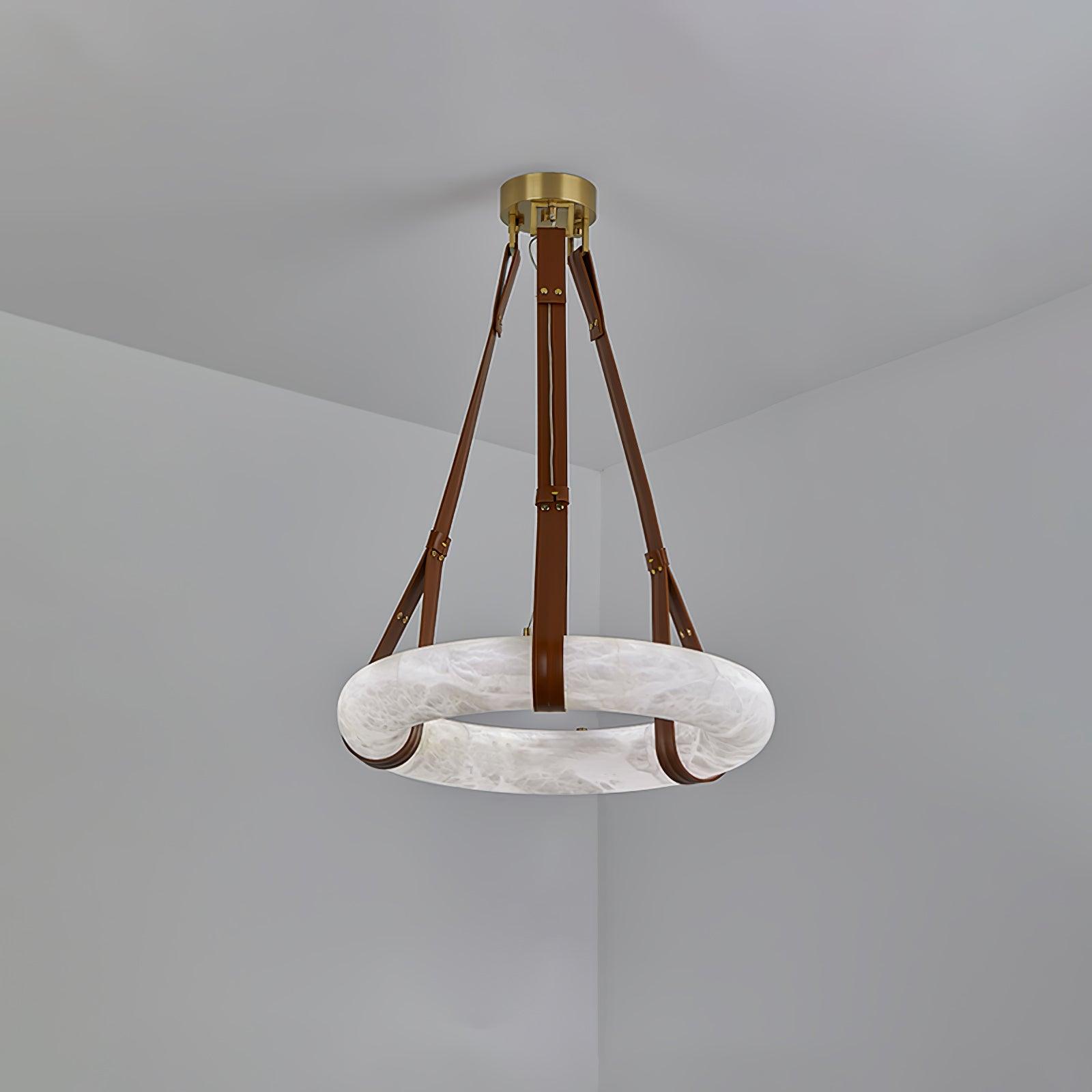 Étoile Pendant Light Alabaster Ring Leather Straps Scandinavian - Neutralighting