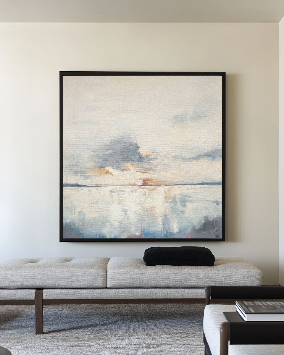 Serene Blue Coastal Horizon Abstract Wall Art