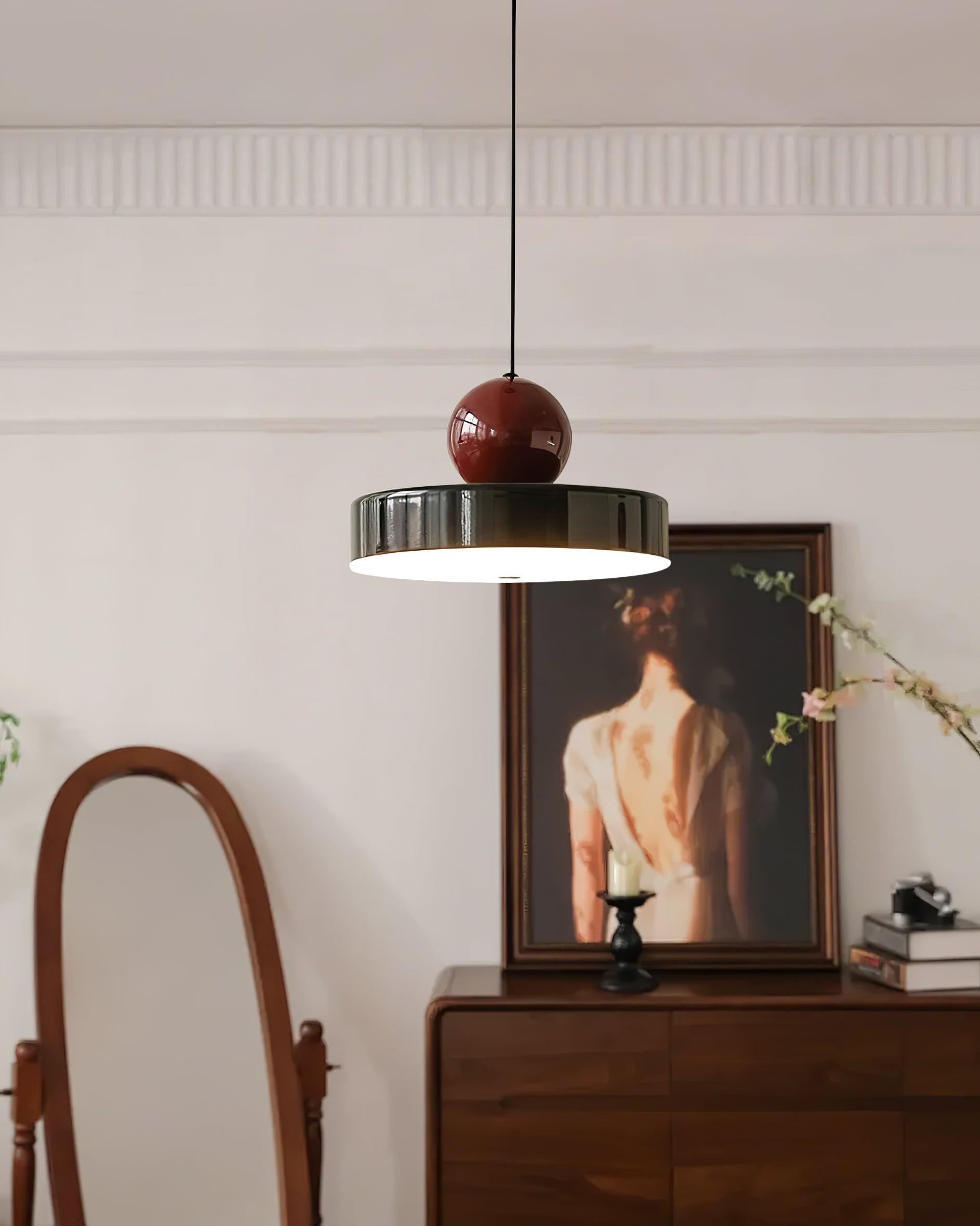 Pendant Lamp Metal Body Red Sphere Shade Modern Retro Accent - Neutralighting