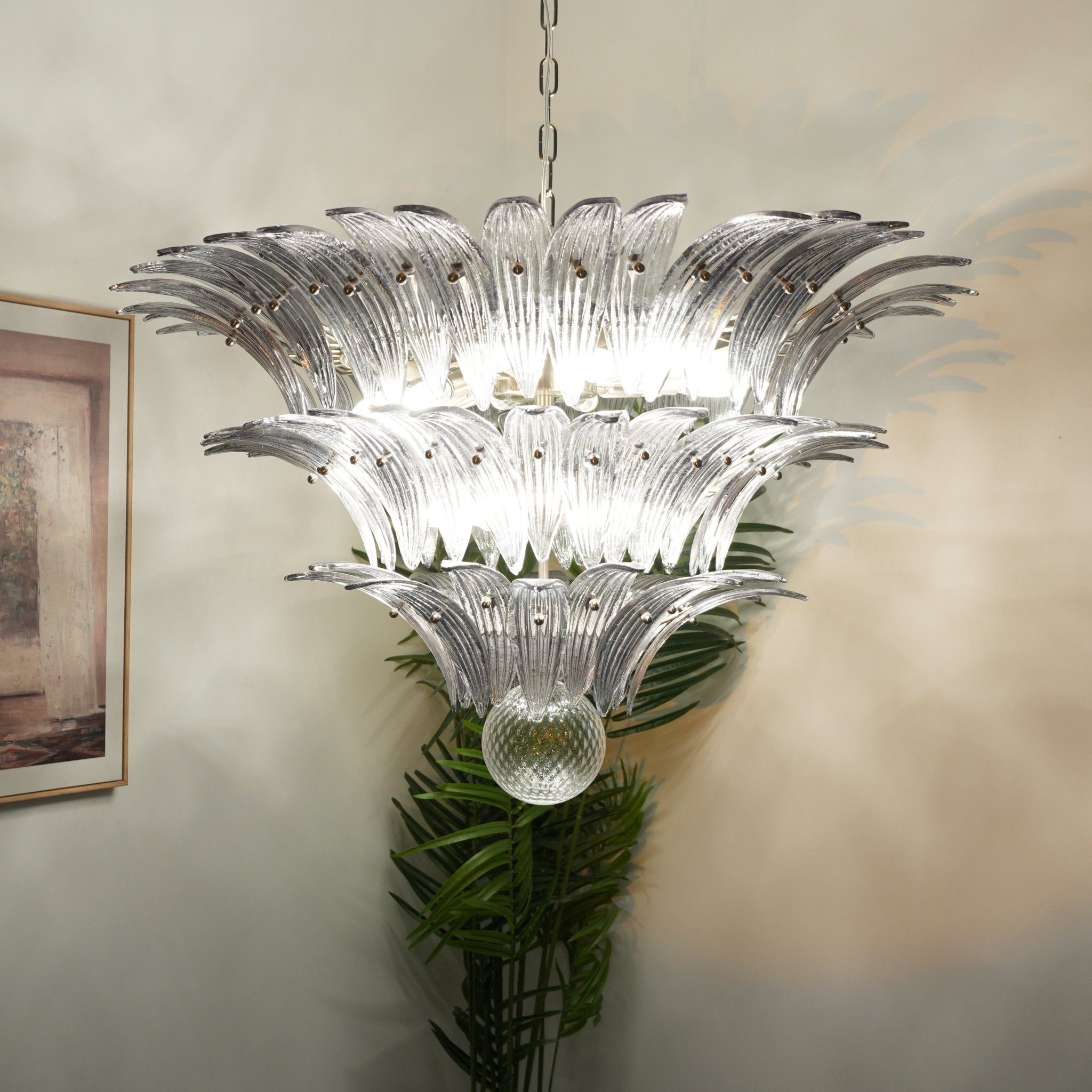 Aurora Chandelier Murano Glass Palm Leaf Tiered