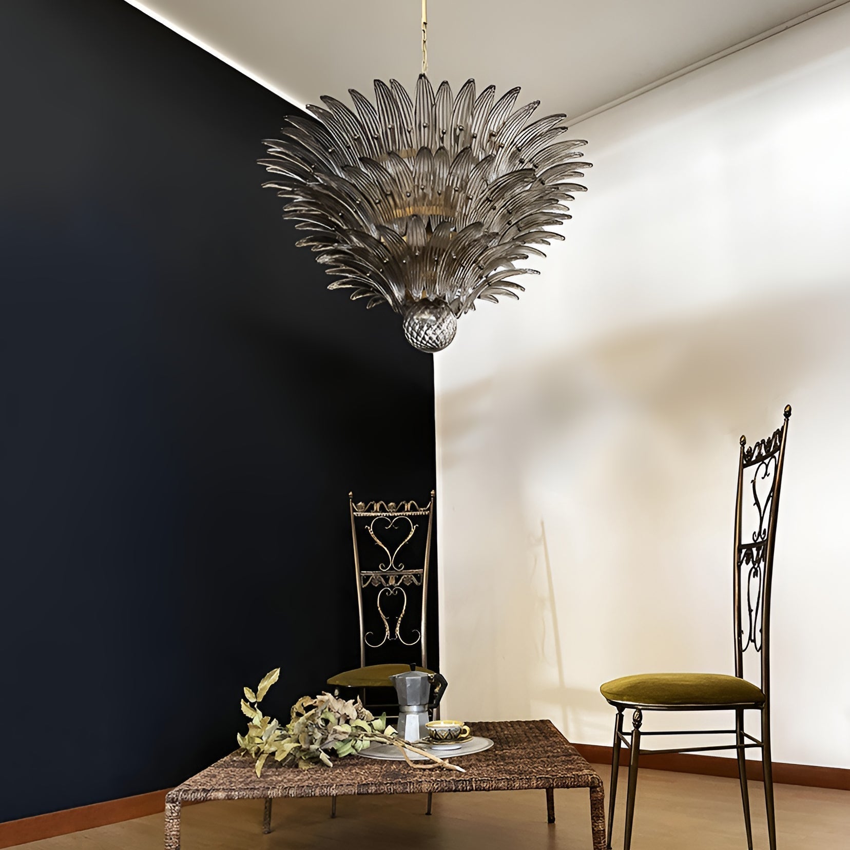 Aurora Chandelier Murano Glass Palm Leaf Tiered