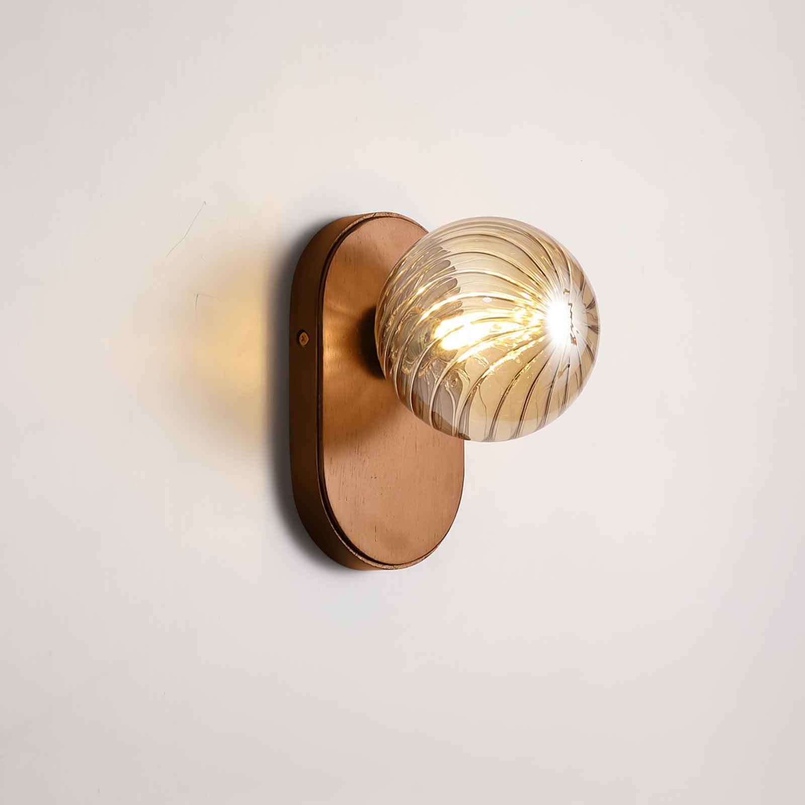 Wall Lamp Wood Body Amber Ribbed Glass Globe Walnut Color Modern Accent - Neutralighting