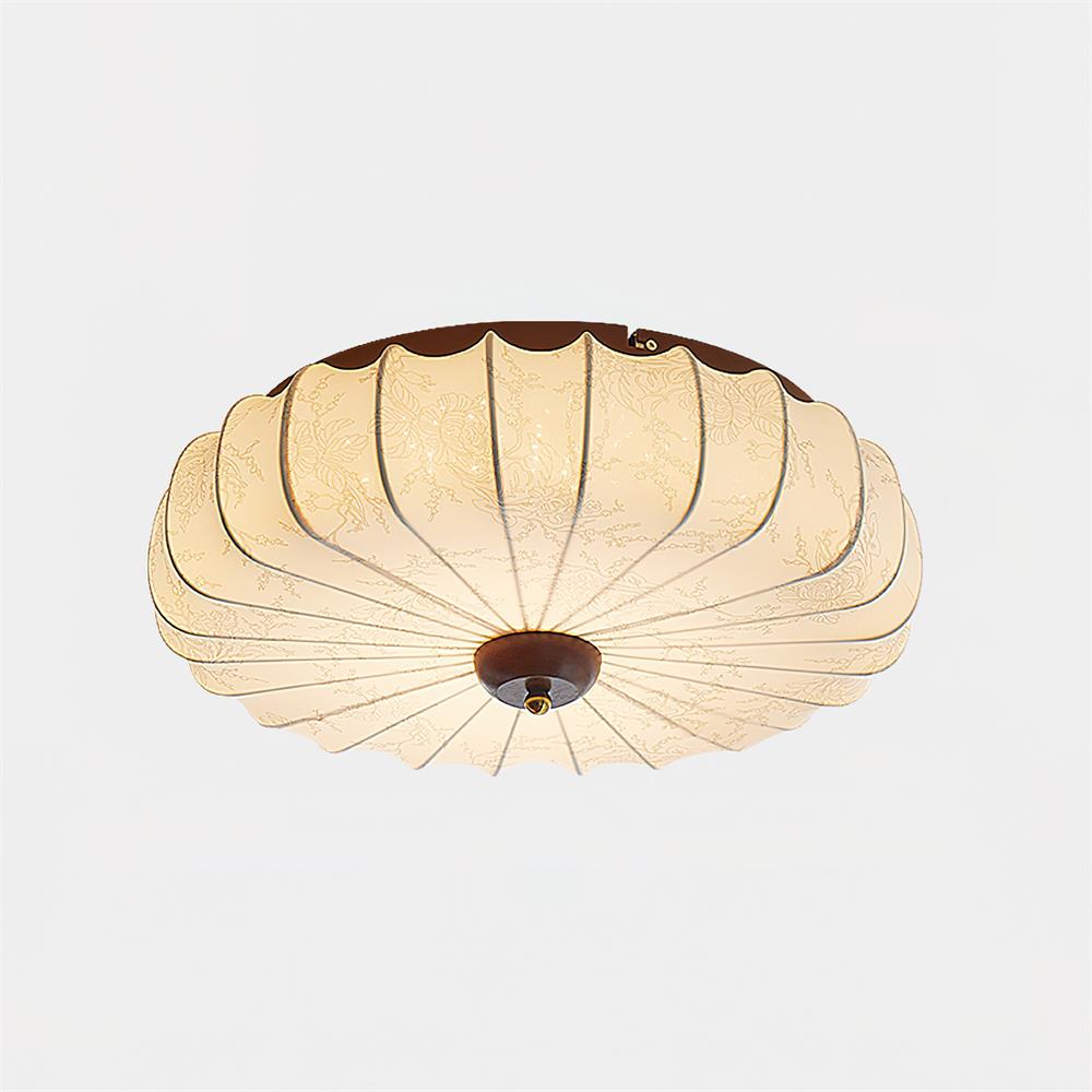 Ceiling Lamp Fabric Shade Pleated Lotus Shape Wooden Canopy - Neutralighting