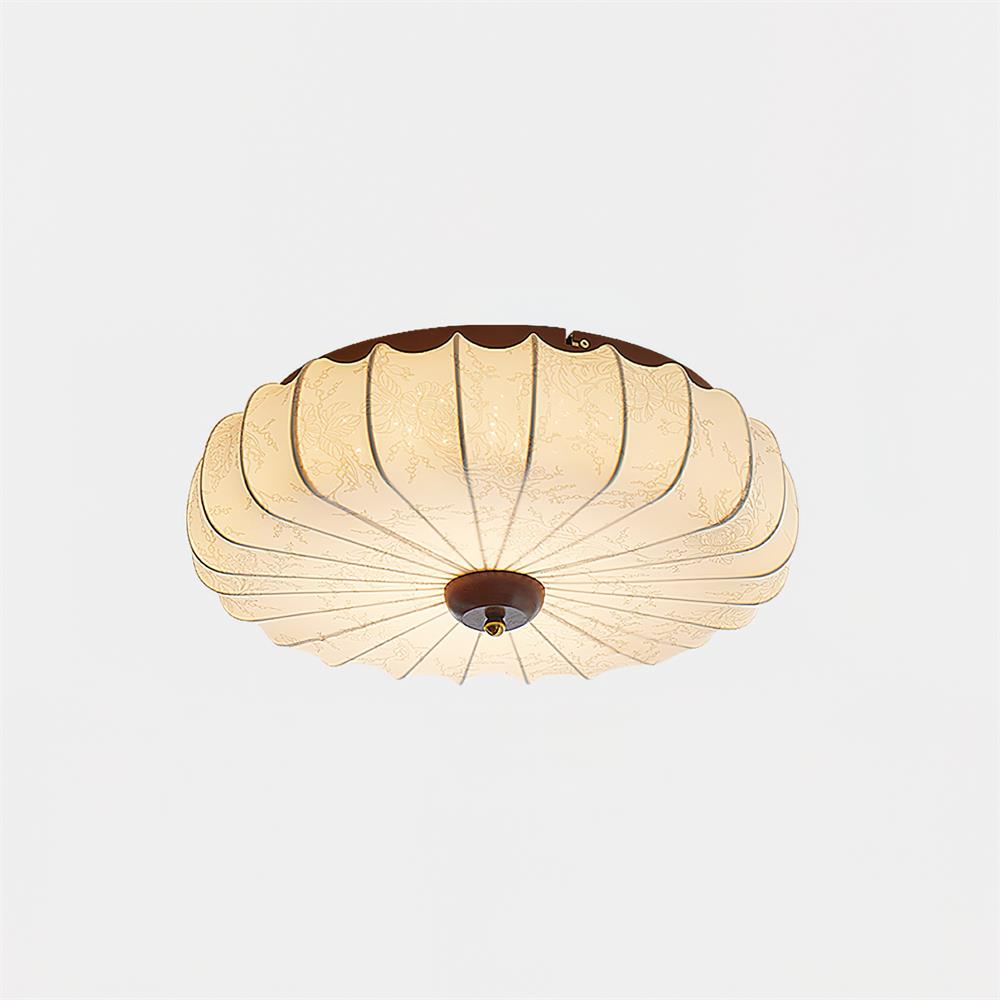 Ceiling Lamp Fabric Shade Pleated Lotus Shape Wooden Canopy - Neutralighting