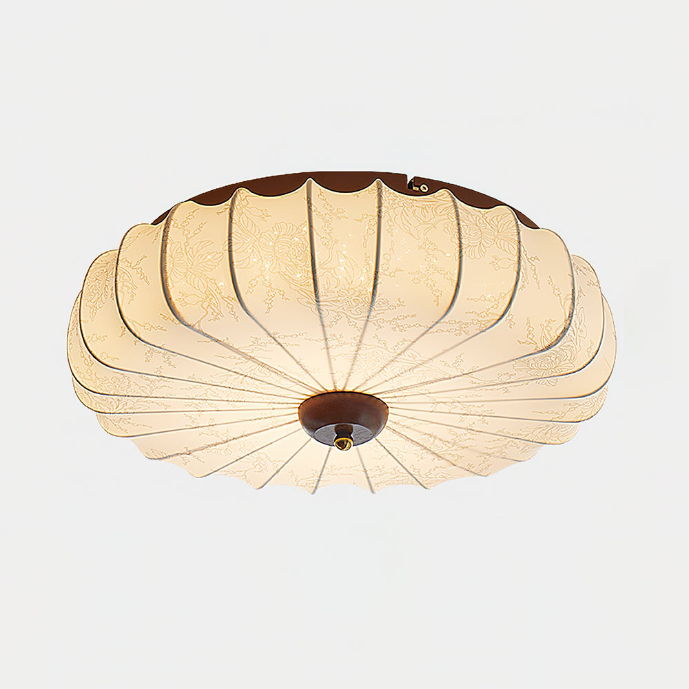 Ceiling Lamp Fabric Shade Pleated Lotus Shape Wooden Canopy - Neutralighting
