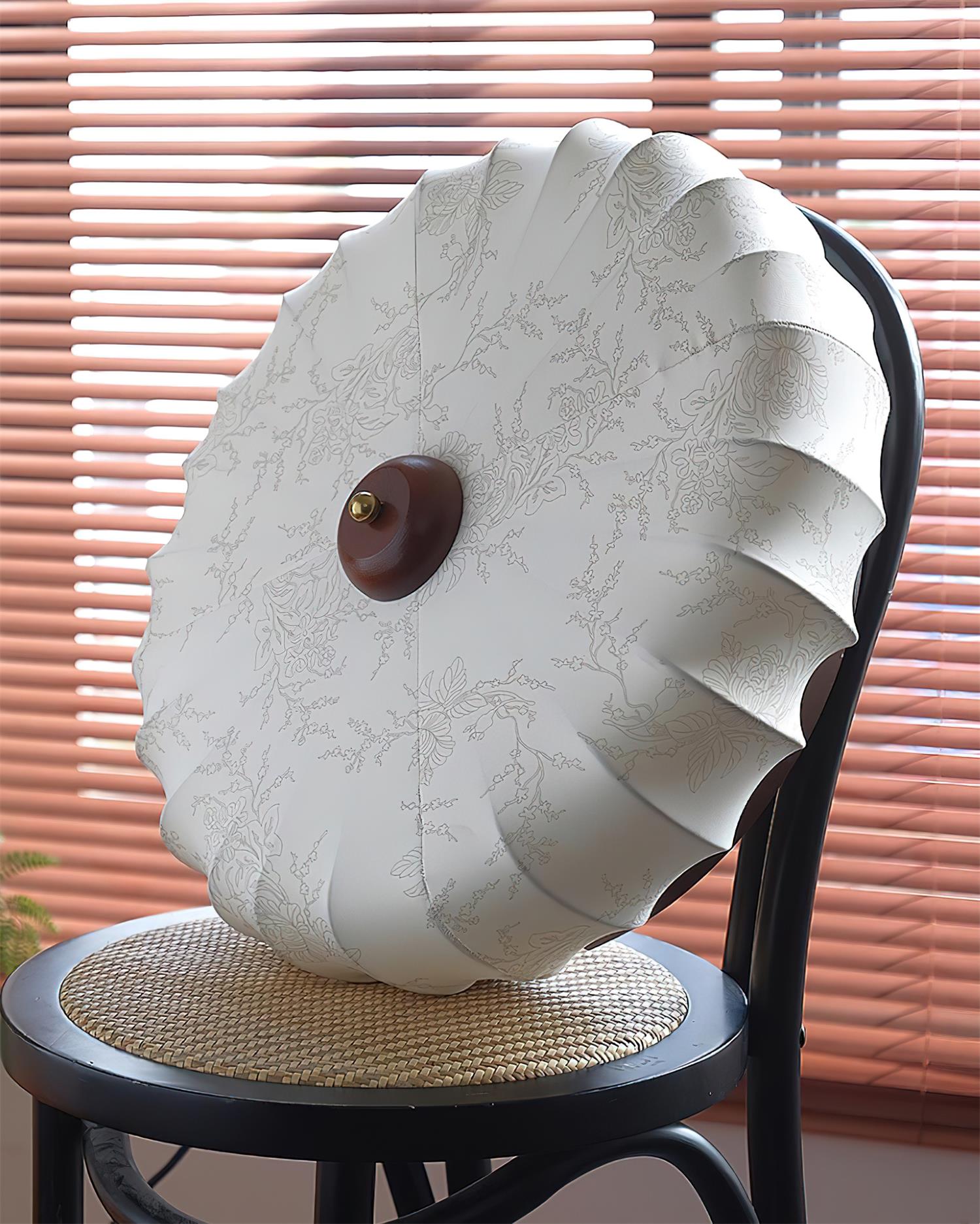 Ceiling Lamp Fabric Shade Pleated Lotus Shape Wooden Canopy - Neutralighting