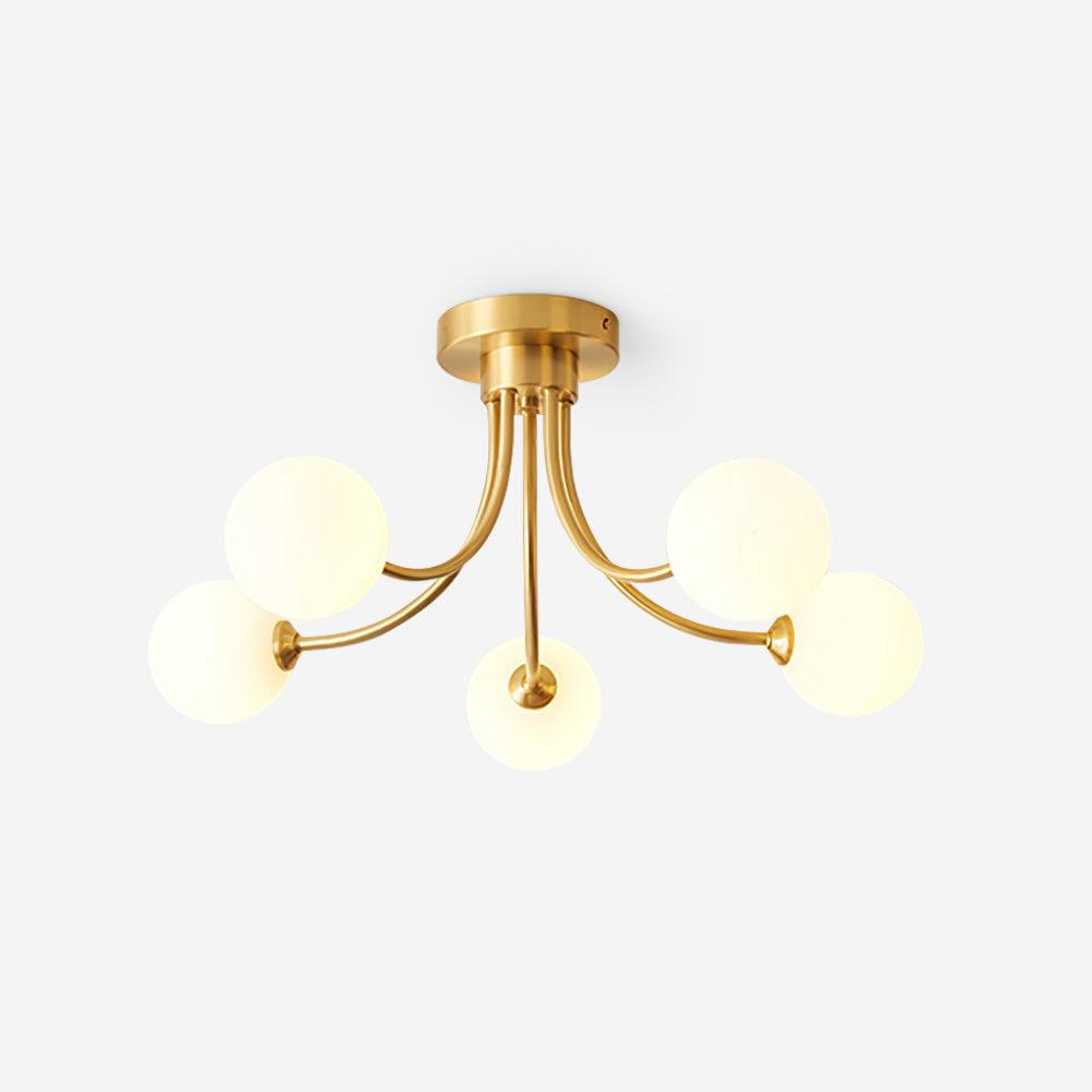 Ceiling Light Brass Branching Arms Opal Globe Shades Modern Elegant - Neutralighting