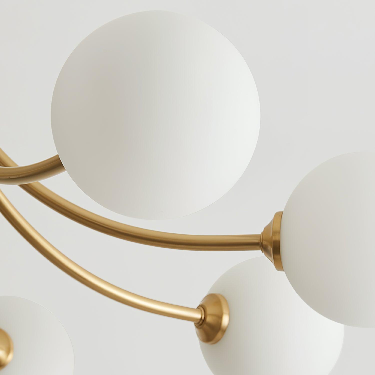 Ceiling Light Brass Branching Arms Opal Globe Shades Modern Elegant - Neutralighting