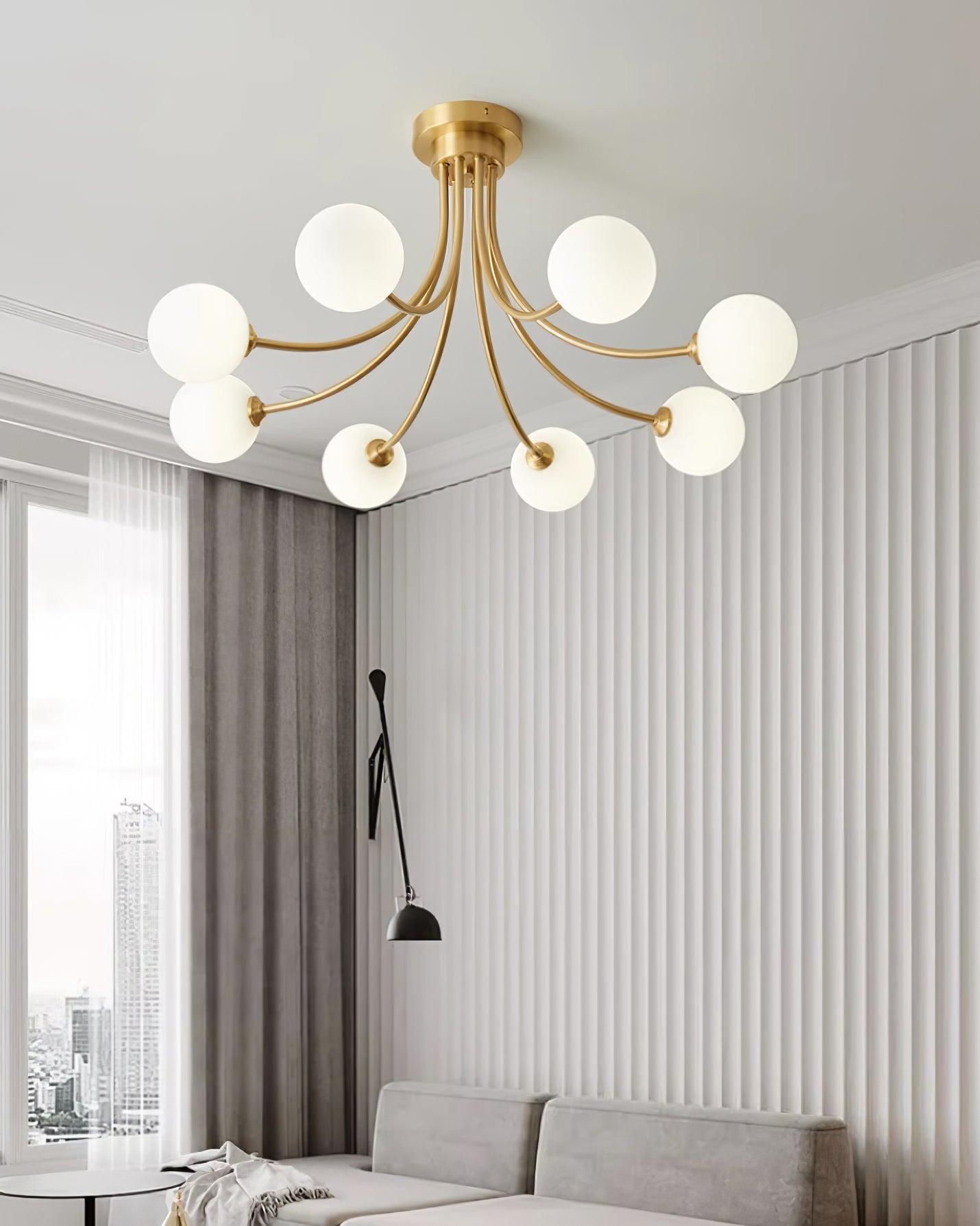 Ceiling Light Brass Branching Arms Opal Globe Shades Modern Elegant - Neutralighting