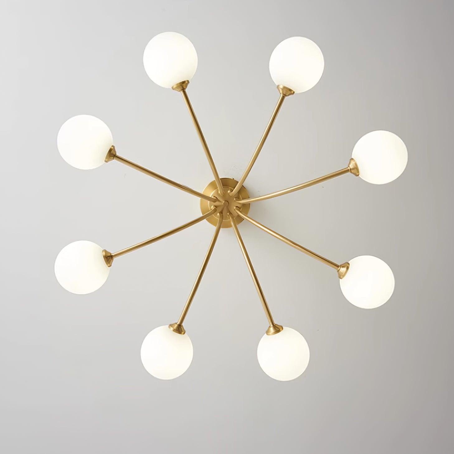 Ceiling Light Brass Branching Arms Opal Globe Shades Modern Elegant - Neutralighting