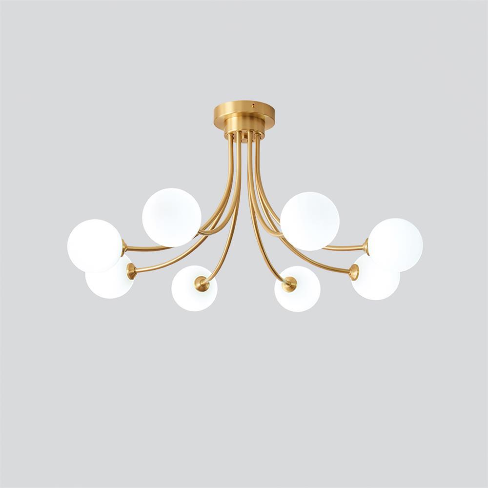 Ceiling Light Brass Branching Arms Opal Globe Shades Modern Elegant - Neutralighting