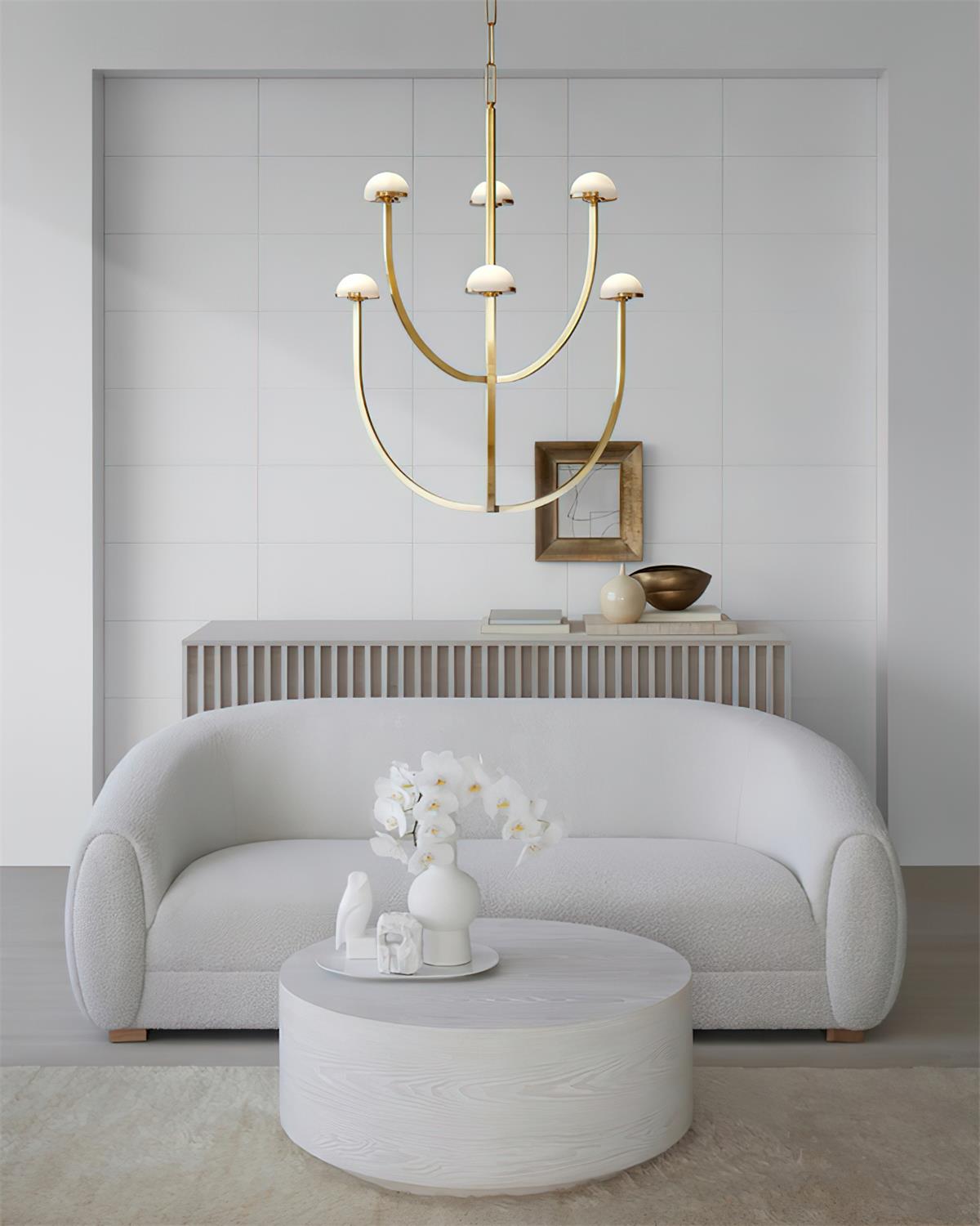 Pedra Chandelier Alabaster Minimalist Arc Geometry - Neutralighting