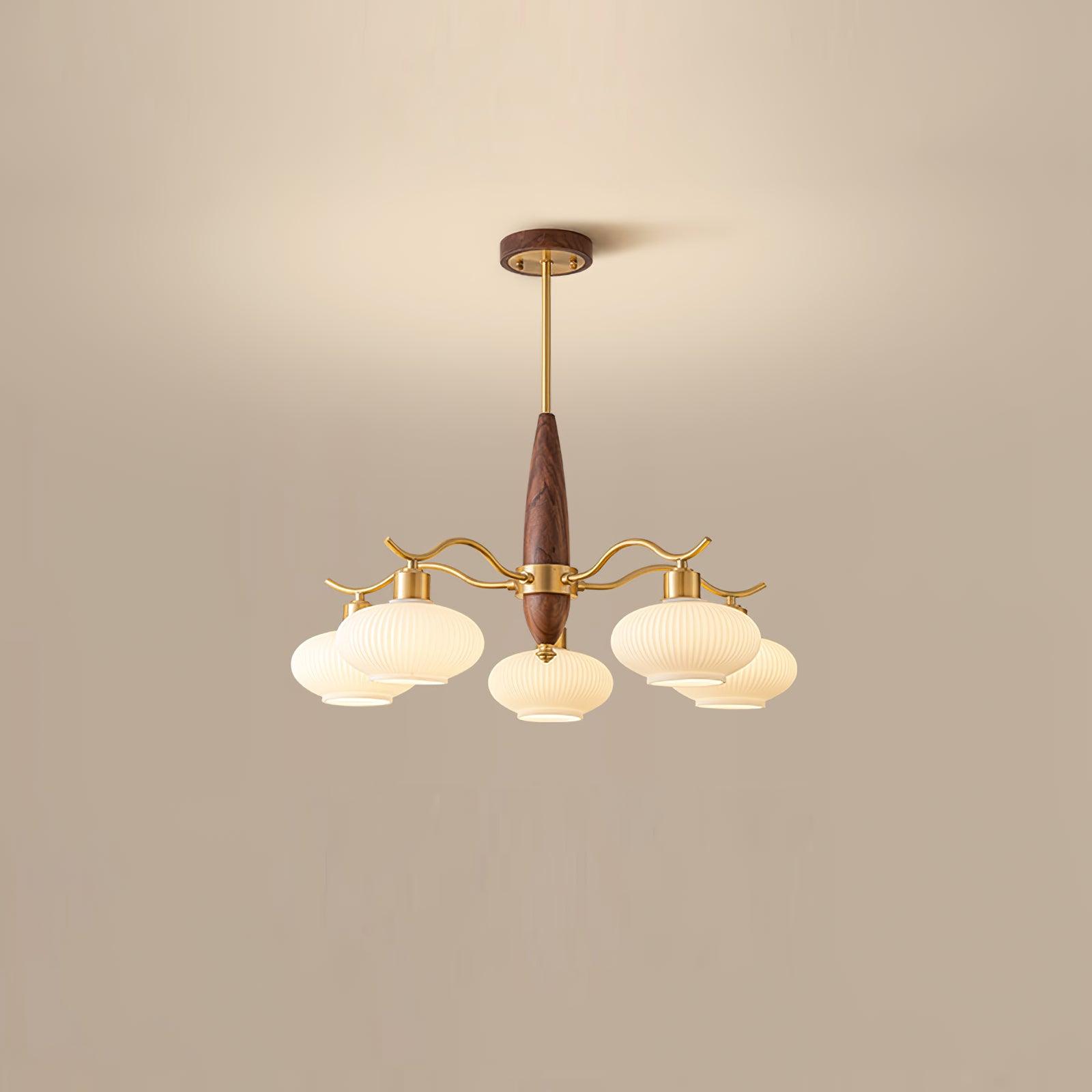 Cavien Brass and Walnut Chandelier - Neutralighting