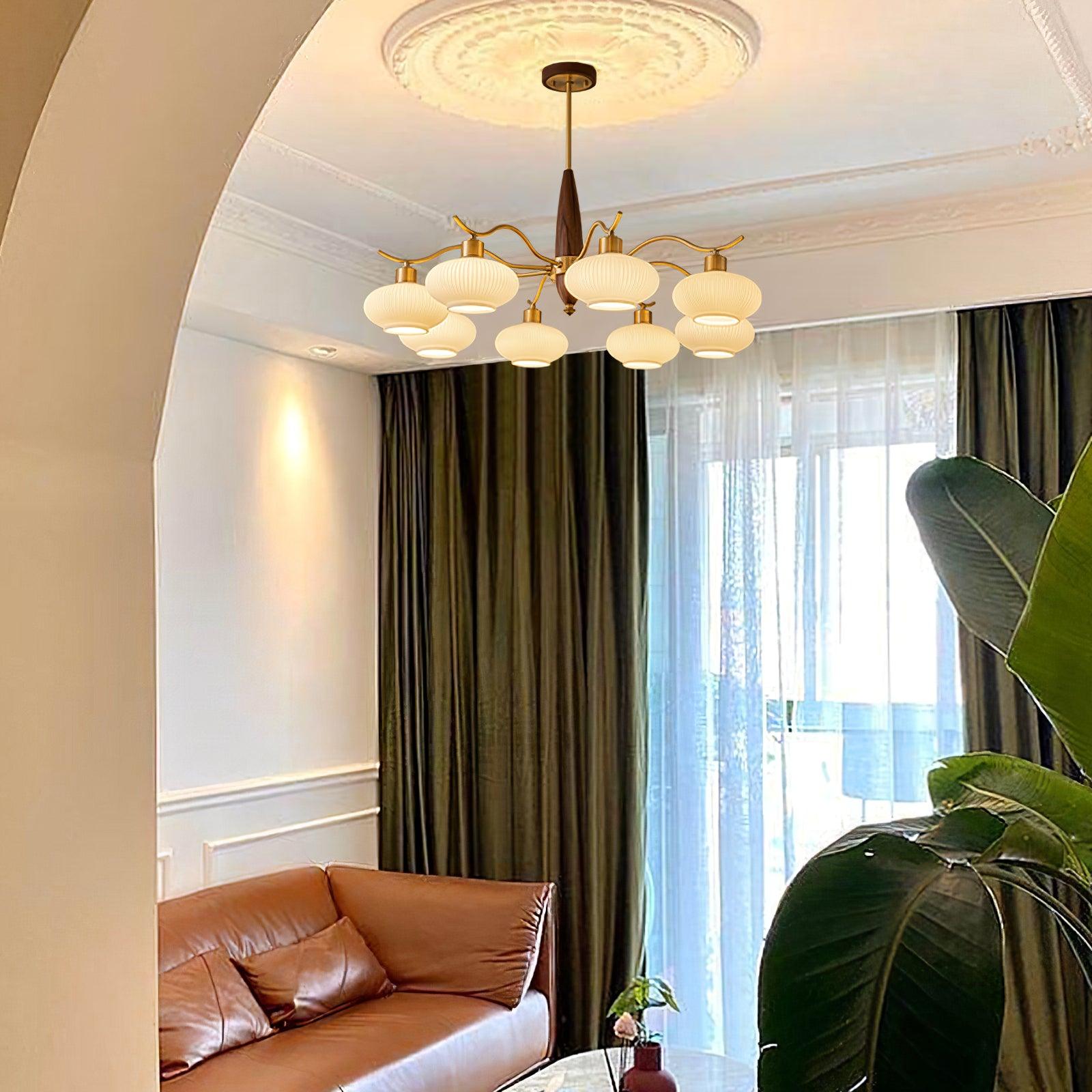 Cavien Brass and Walnut Chandelier - Neutralighting