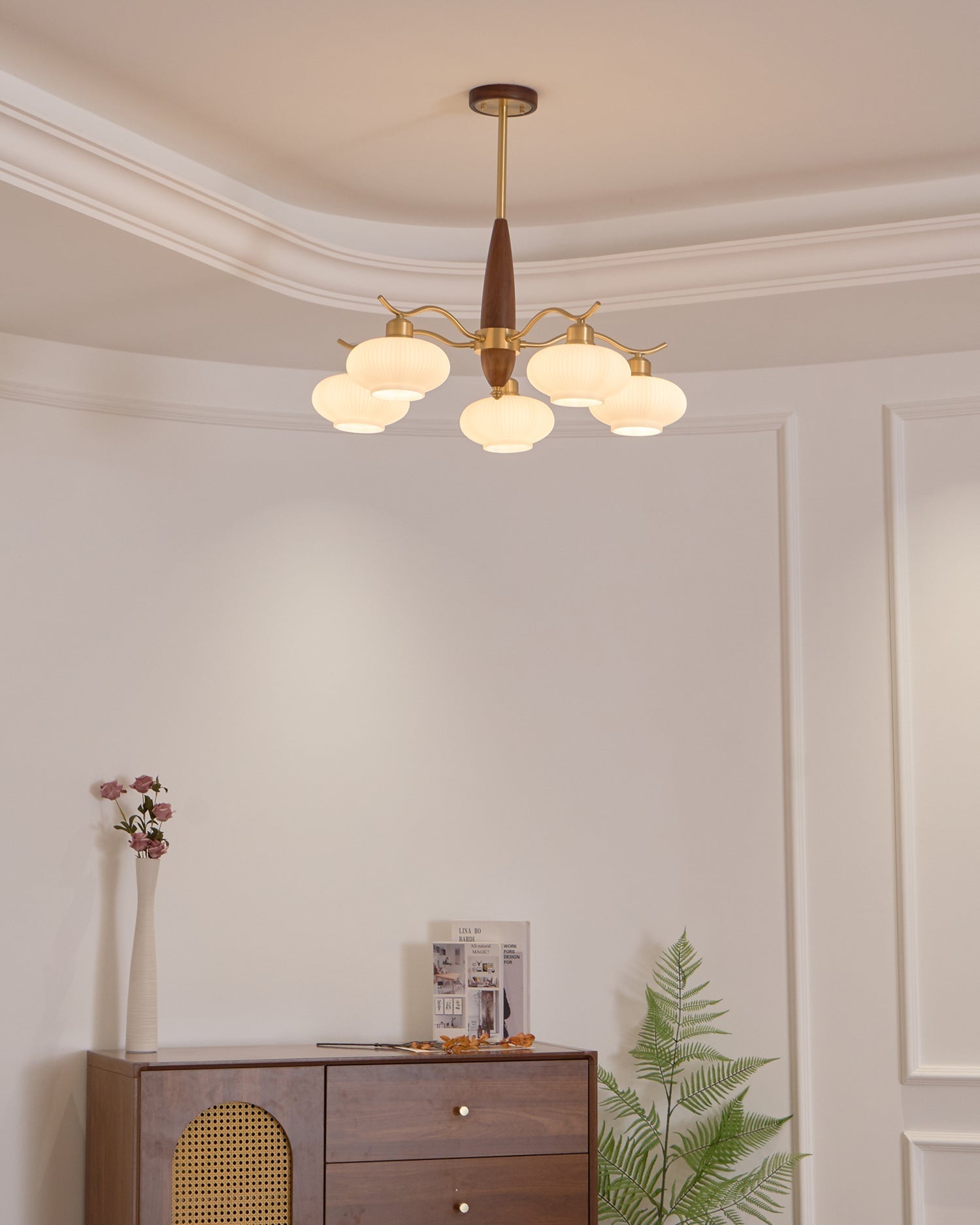 Cavien Brass and Walnut Chandelier - Neutralighting