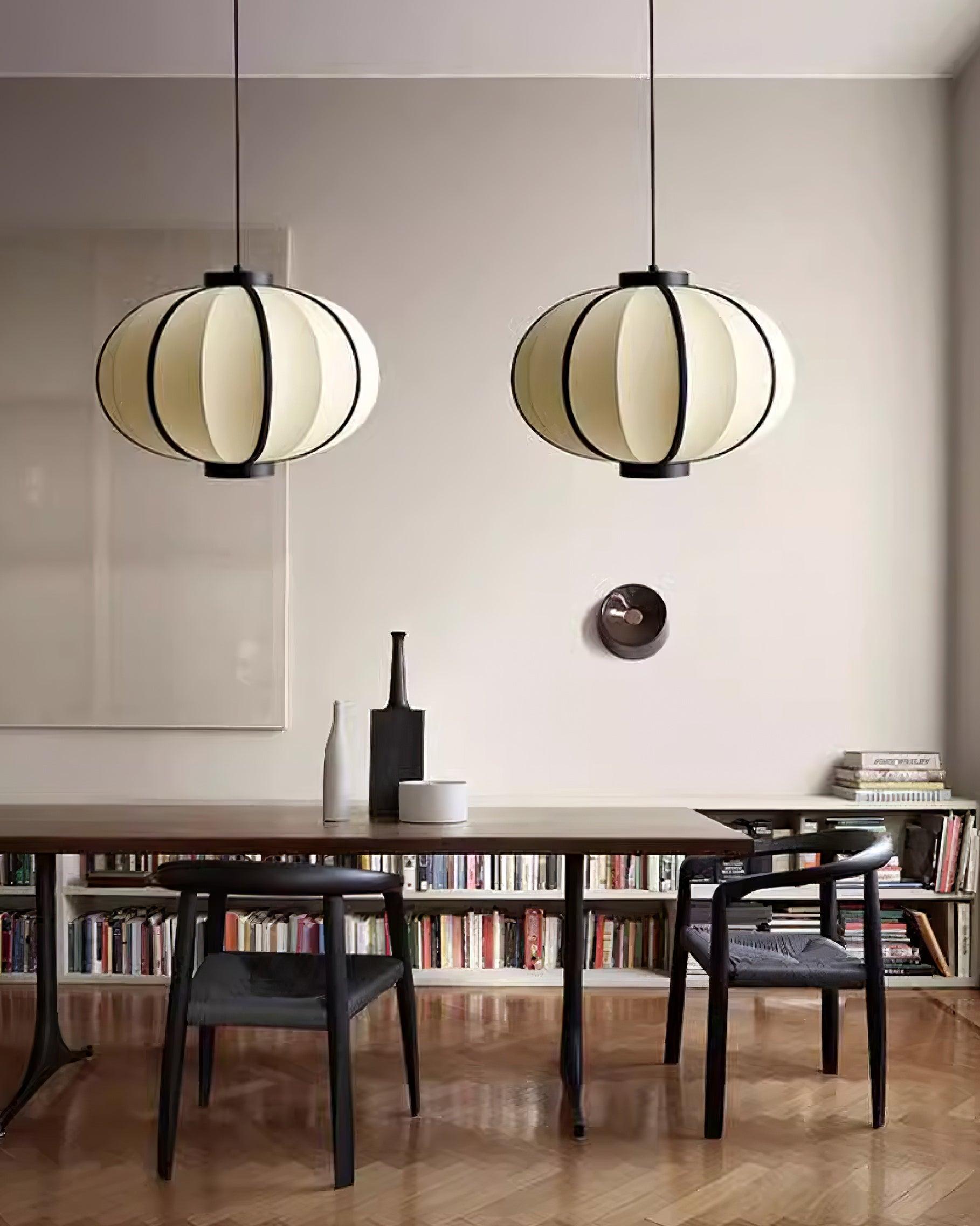Pendant Lamp Fabric Lantern Shade Metal Frame Vintage - Neutralighting