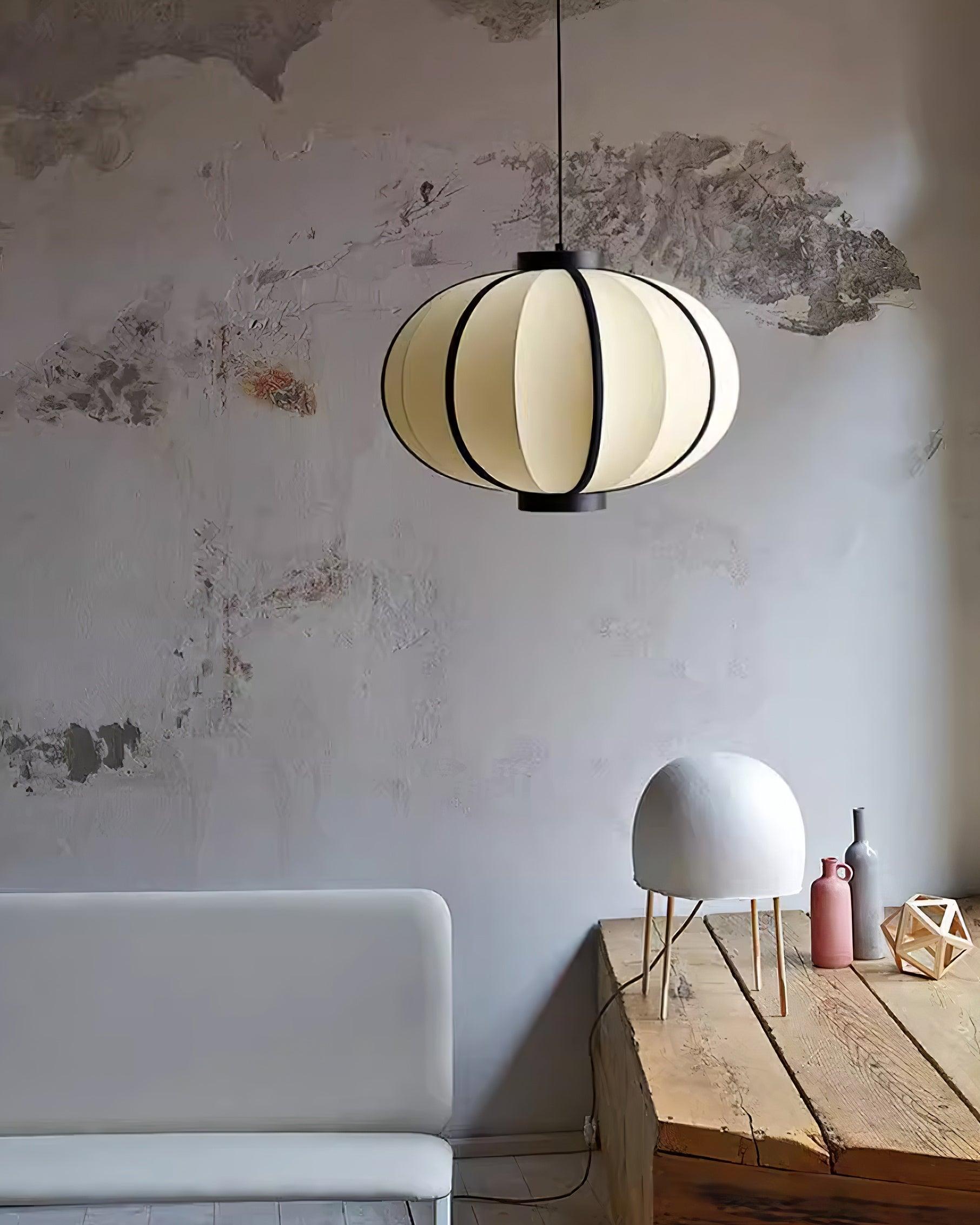 Pendant Lamp Fabric Lantern Shade Metal Frame Vintage - Neutralighting