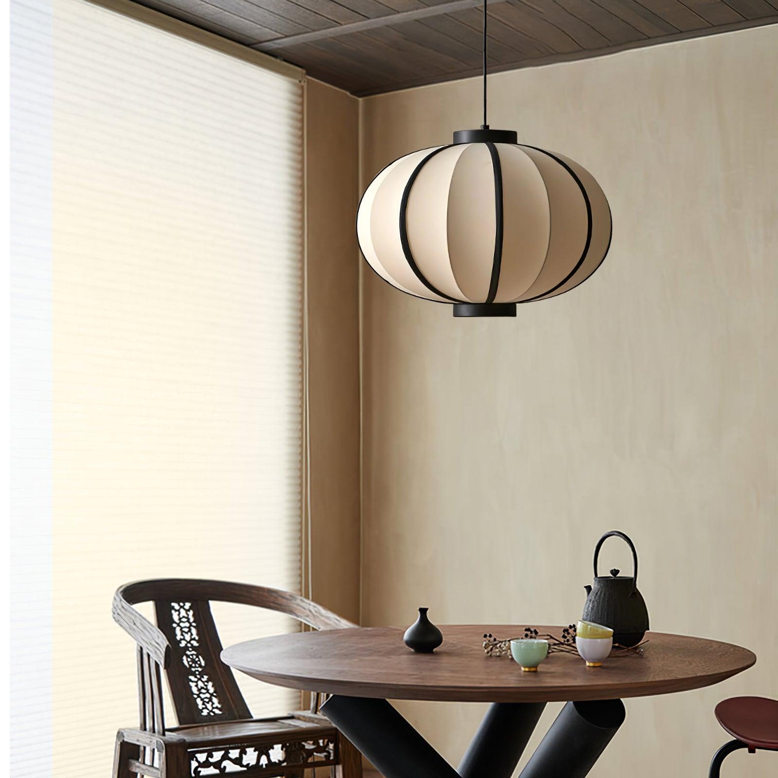 Pendant Lamp Fabric Lantern Shade Metal Frame Vintage - Neutralighting