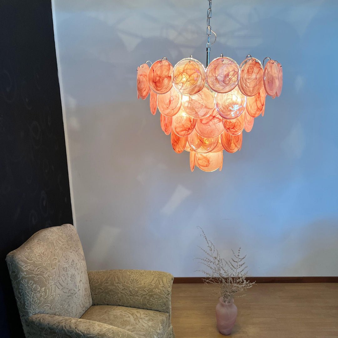 Aurora Chandelier Pink Murano Disc Layered