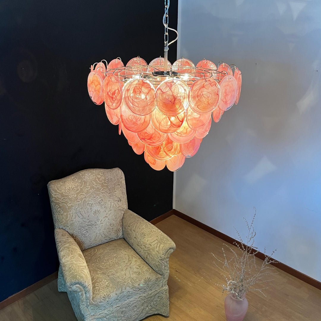 Aurora Chandelier Pink Murano Disc Layered