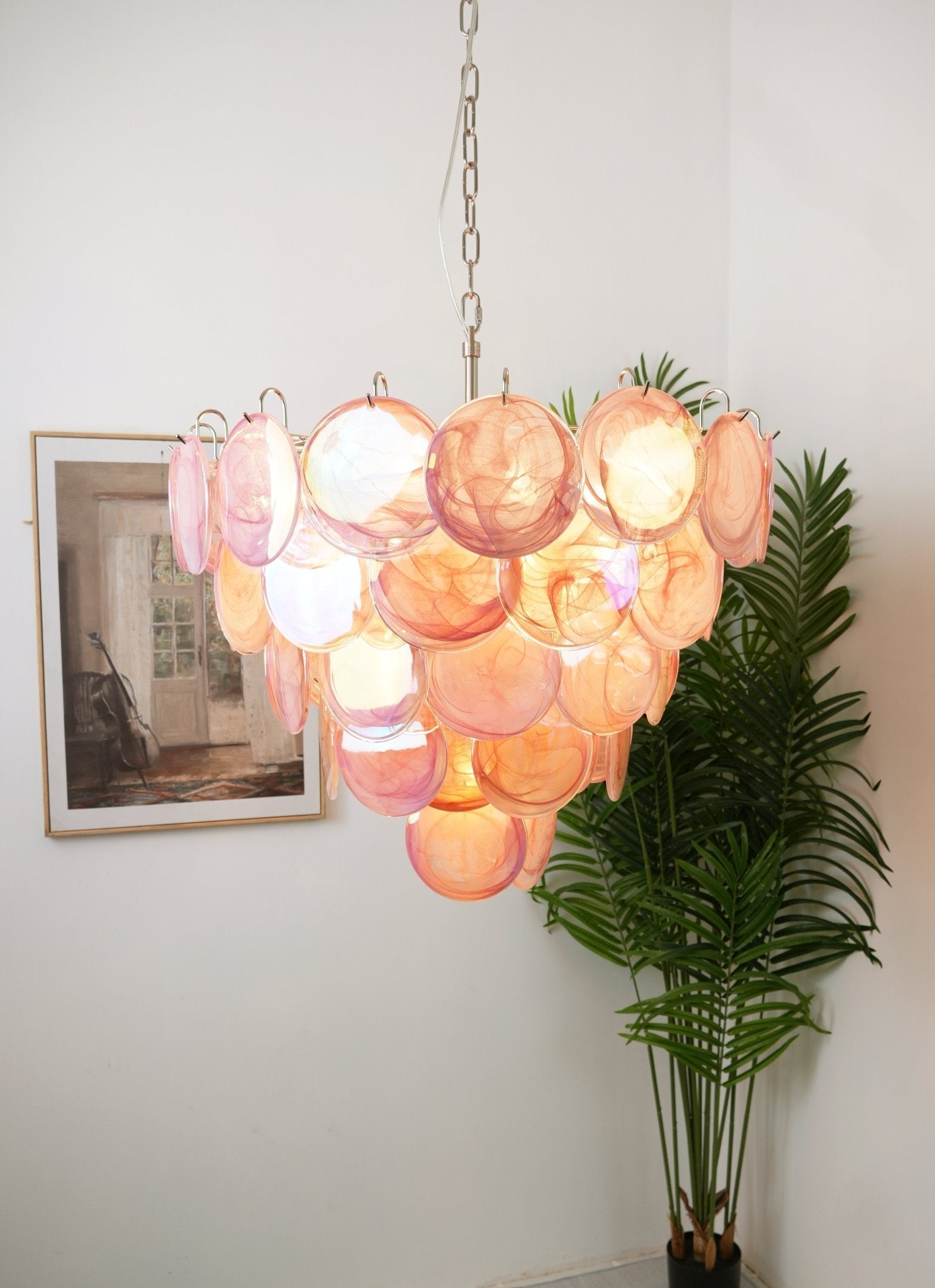 Aurora Chandelier Pink Murano Disc Layered